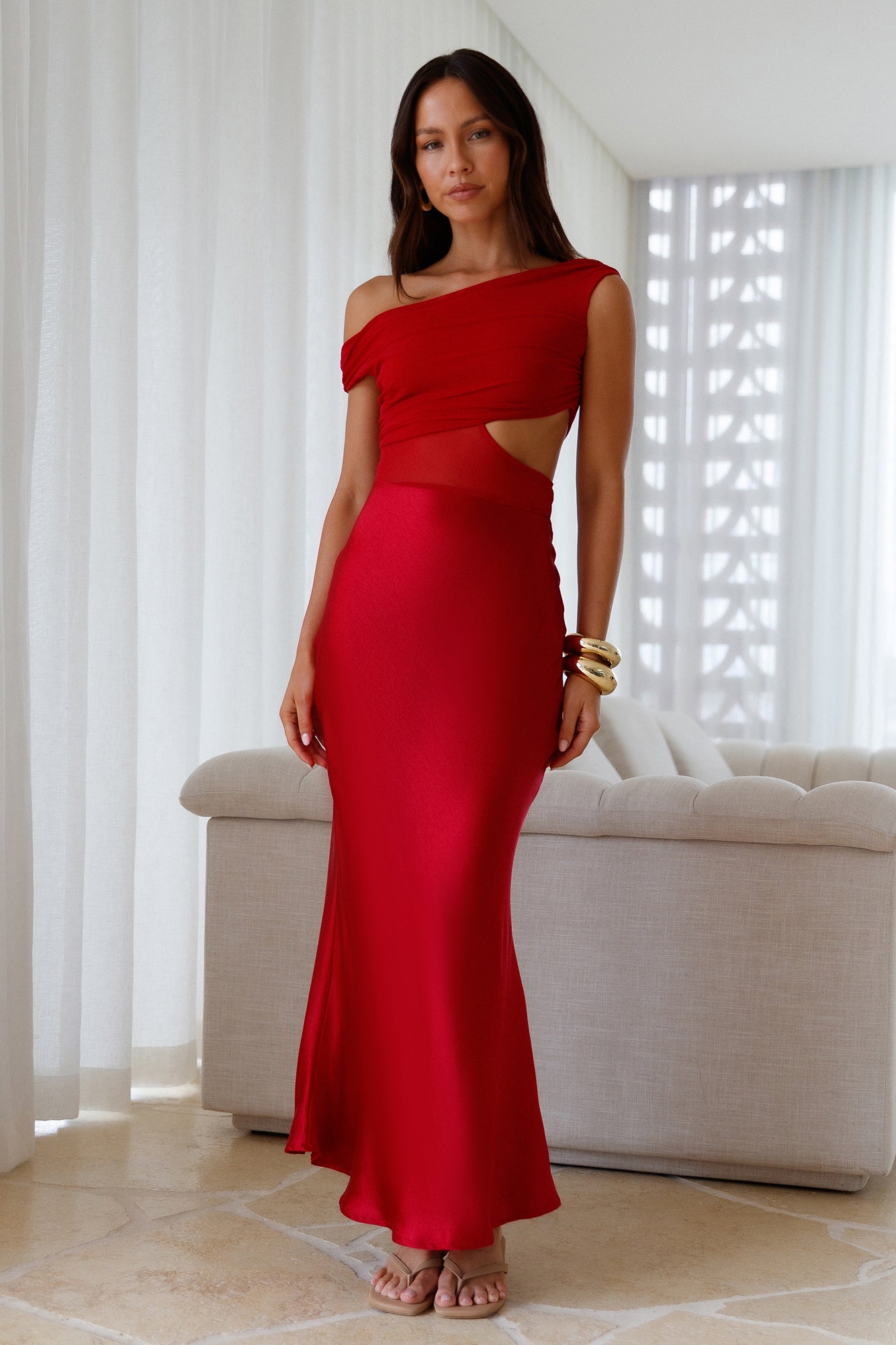 Dreamer’s Path Off The Shoulder Maxi Dress Red