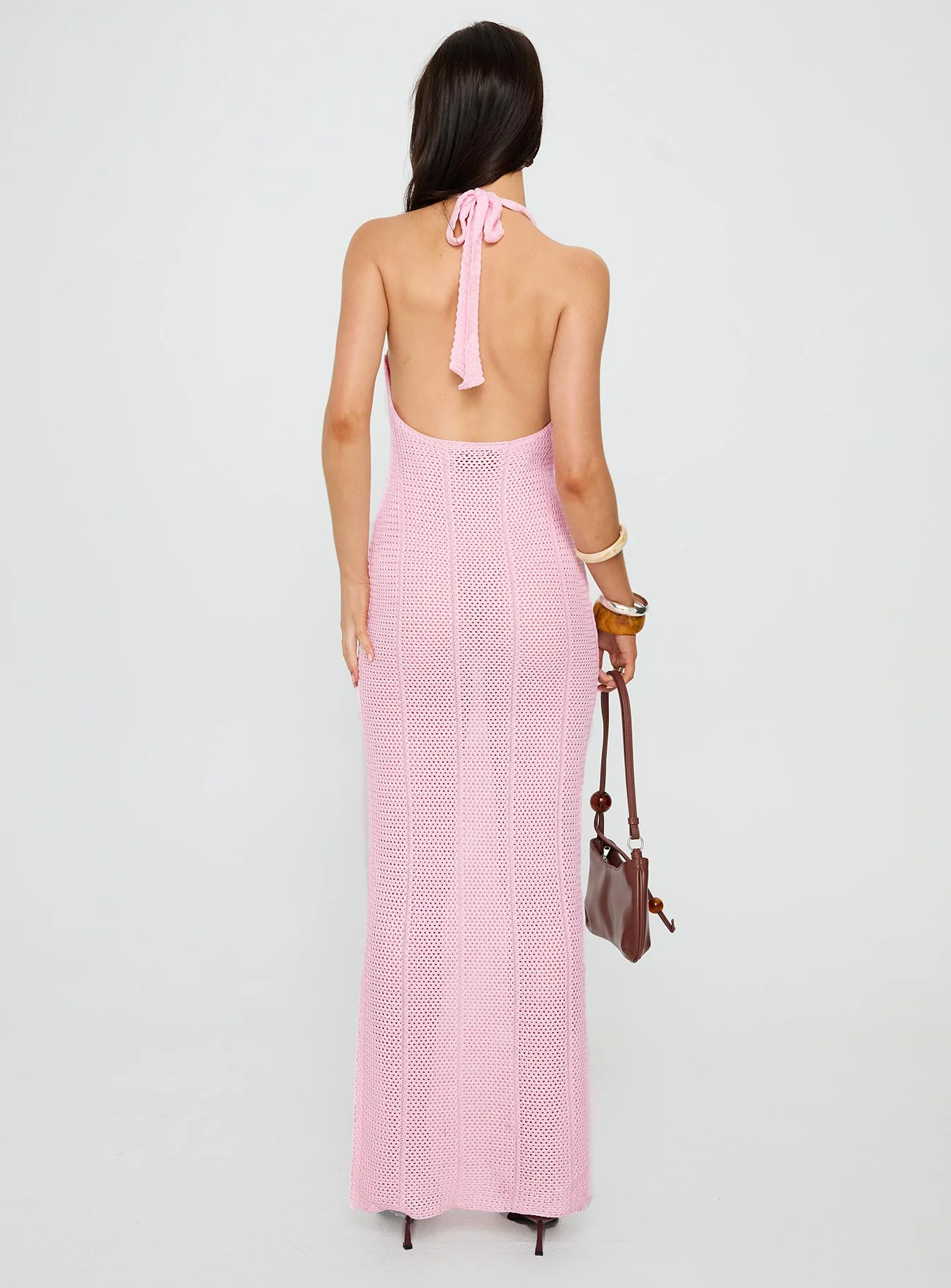 Nalanie Halter Crochet Maxi Dress Pink