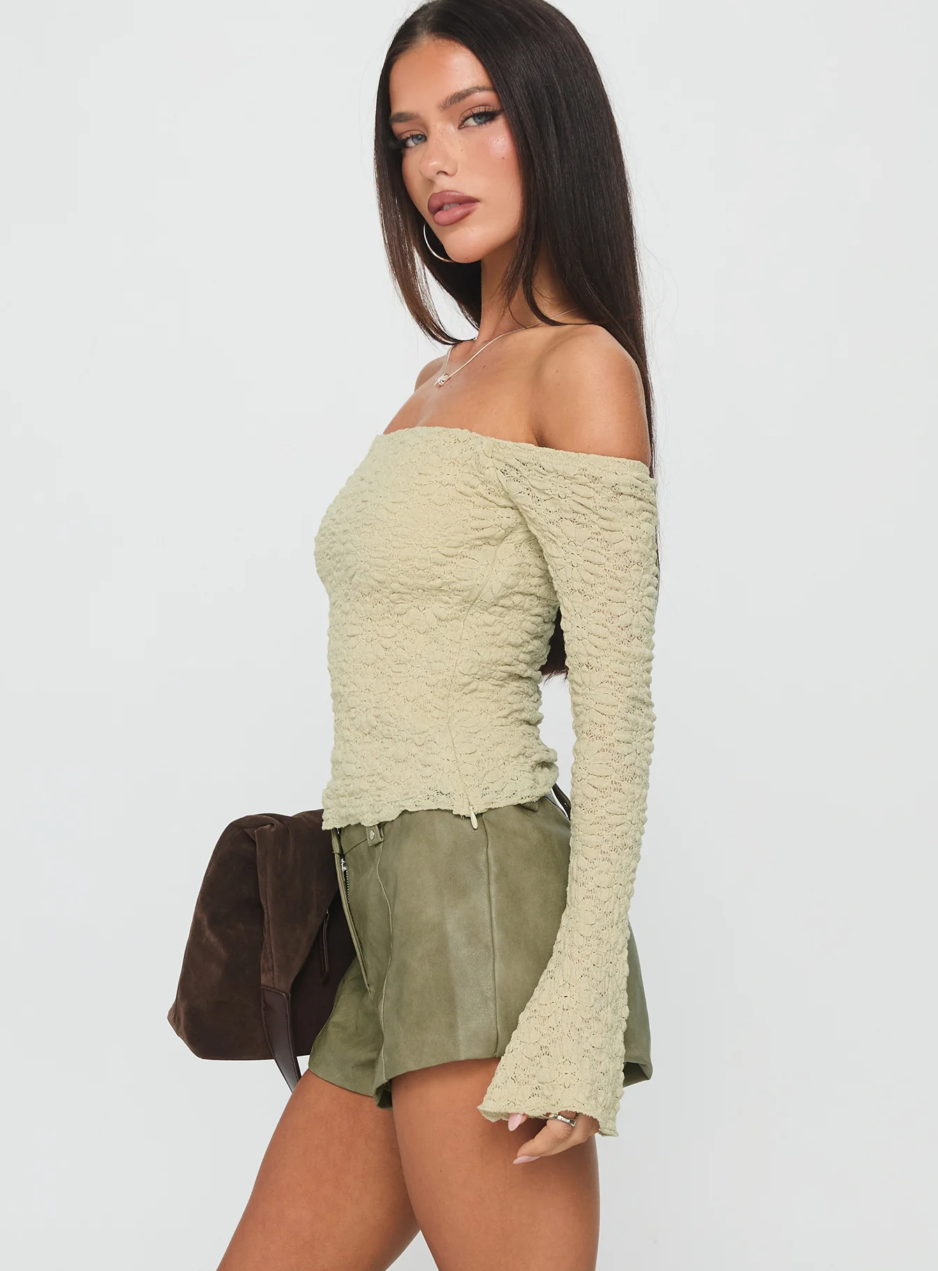 Kenickie Stud Micro Shorts Khaki