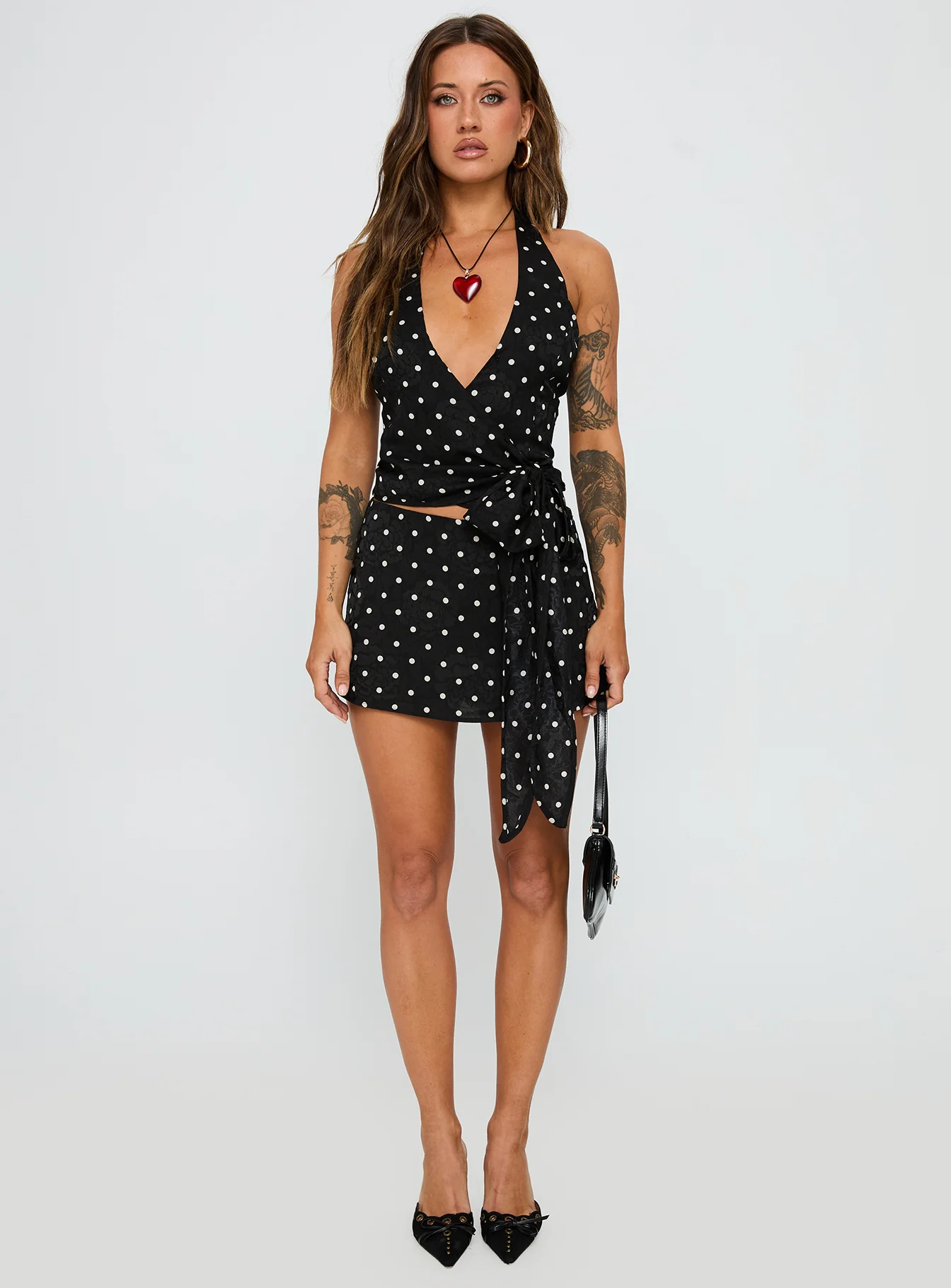 Beffanie Halter Wrap Set Black Polka Dot
