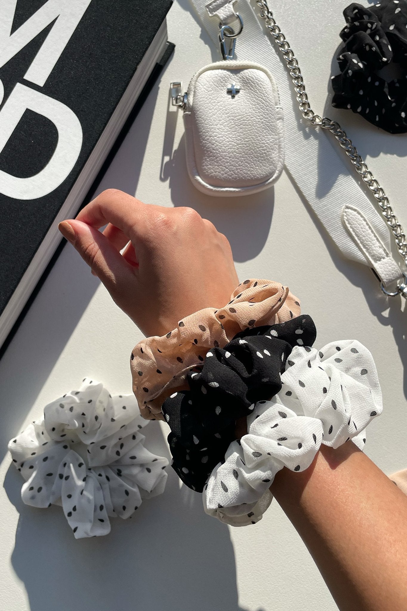 Polka Scrunchies 3 Pack- Black/White/Blush