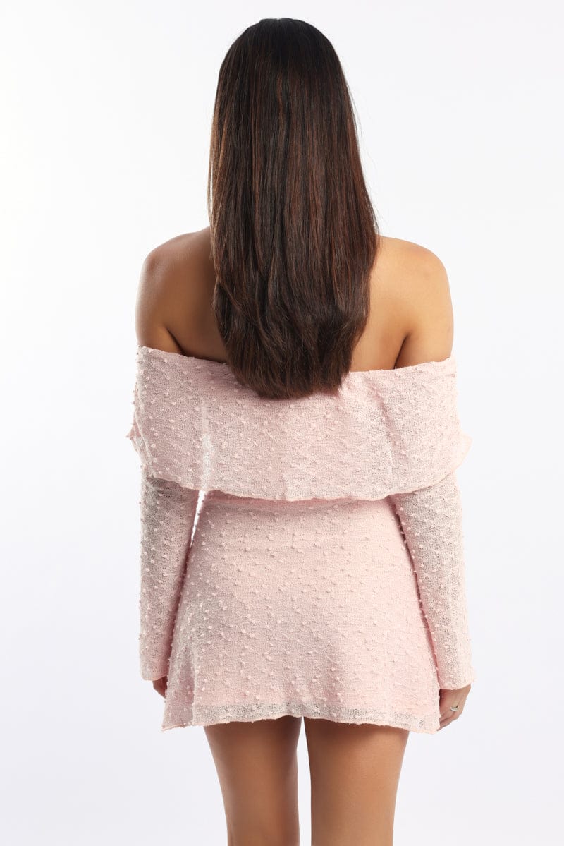 Pink Off Shoulder Dress Long Sleeve
