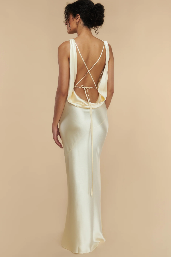 Slim Fit Solid Color Backless Lace-up Maxi Dress