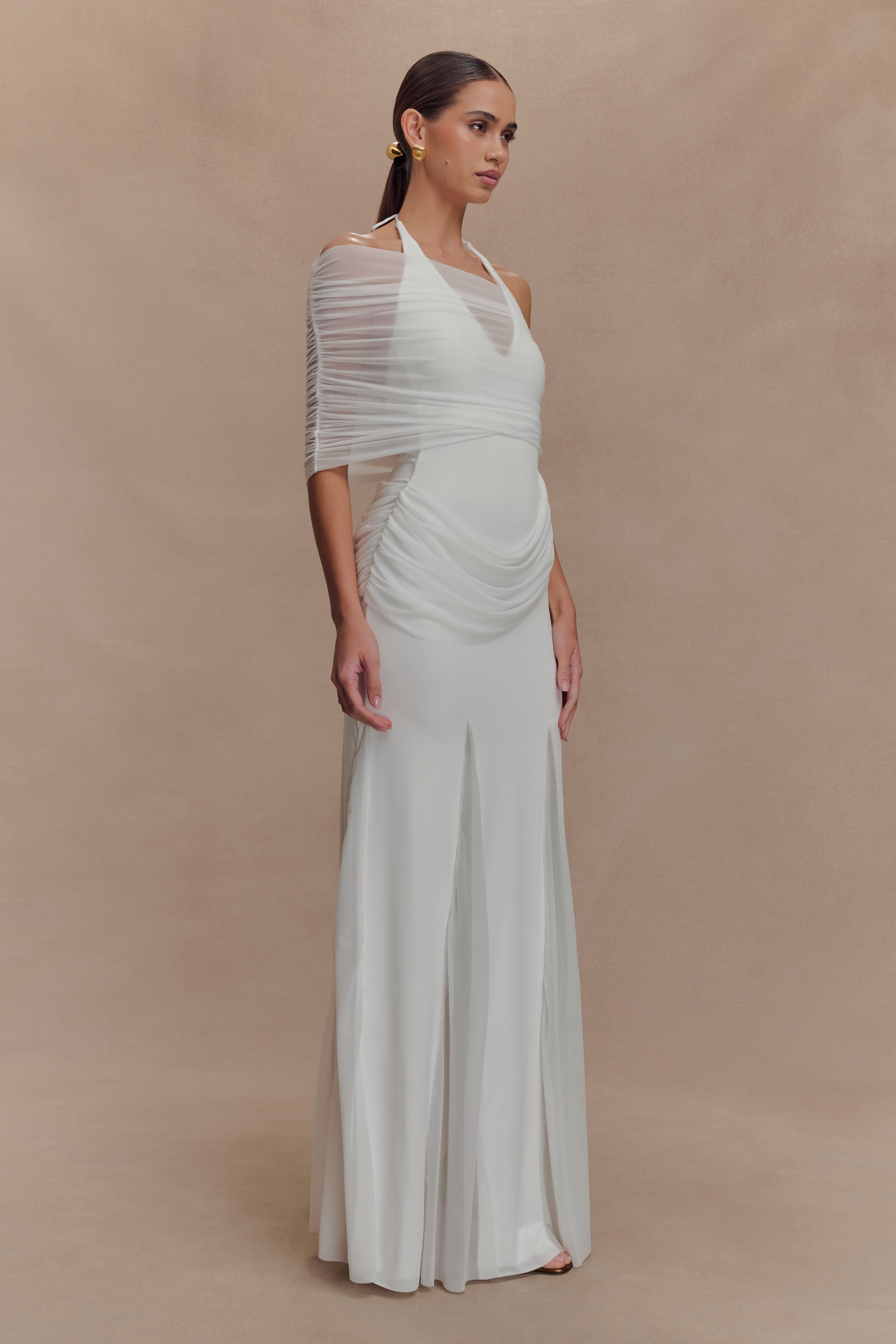 Gabrielle Slinky And Mesh Maxi Dress - White