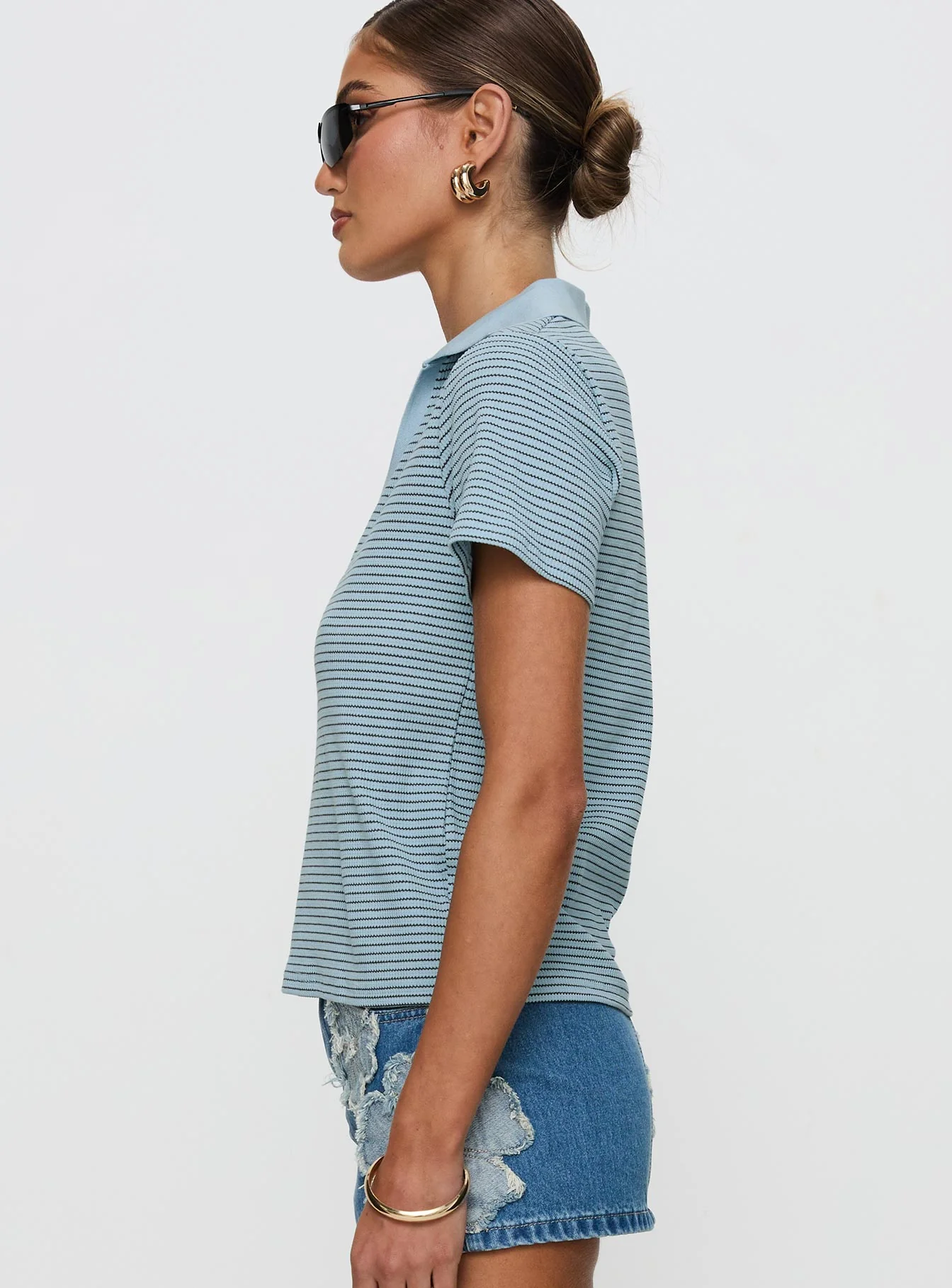 Ralphy Collared Top Blue Stripe