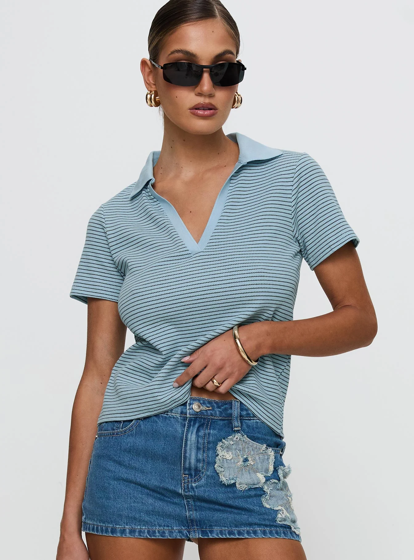 Ralphy Collared Top Blue Stripe