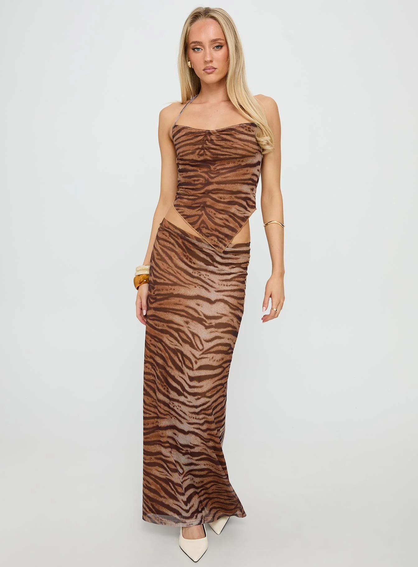 Better Now Cowl Neck Set Brown Tiger