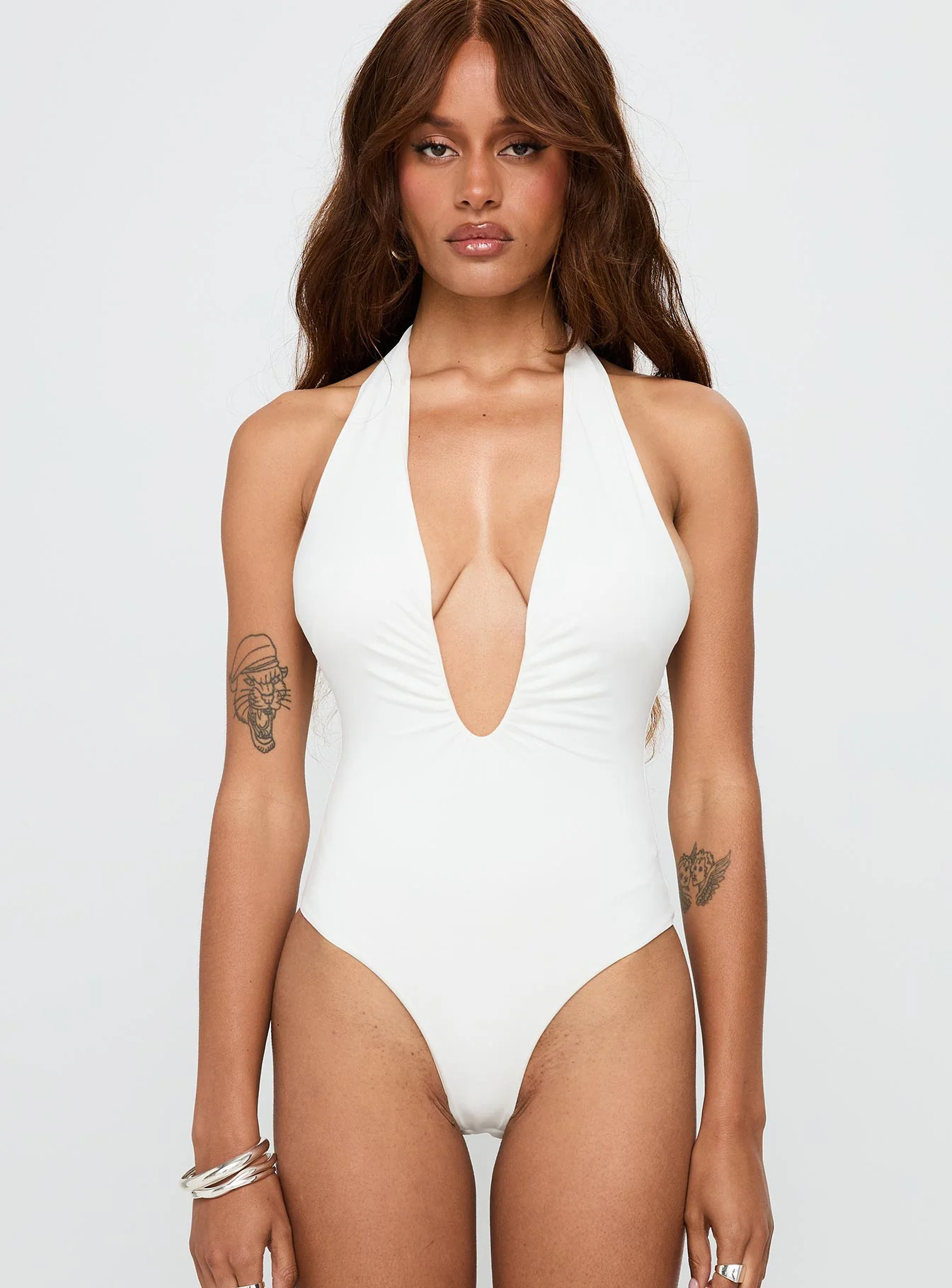 Emmalyne Plunge Neck Bodysuit White