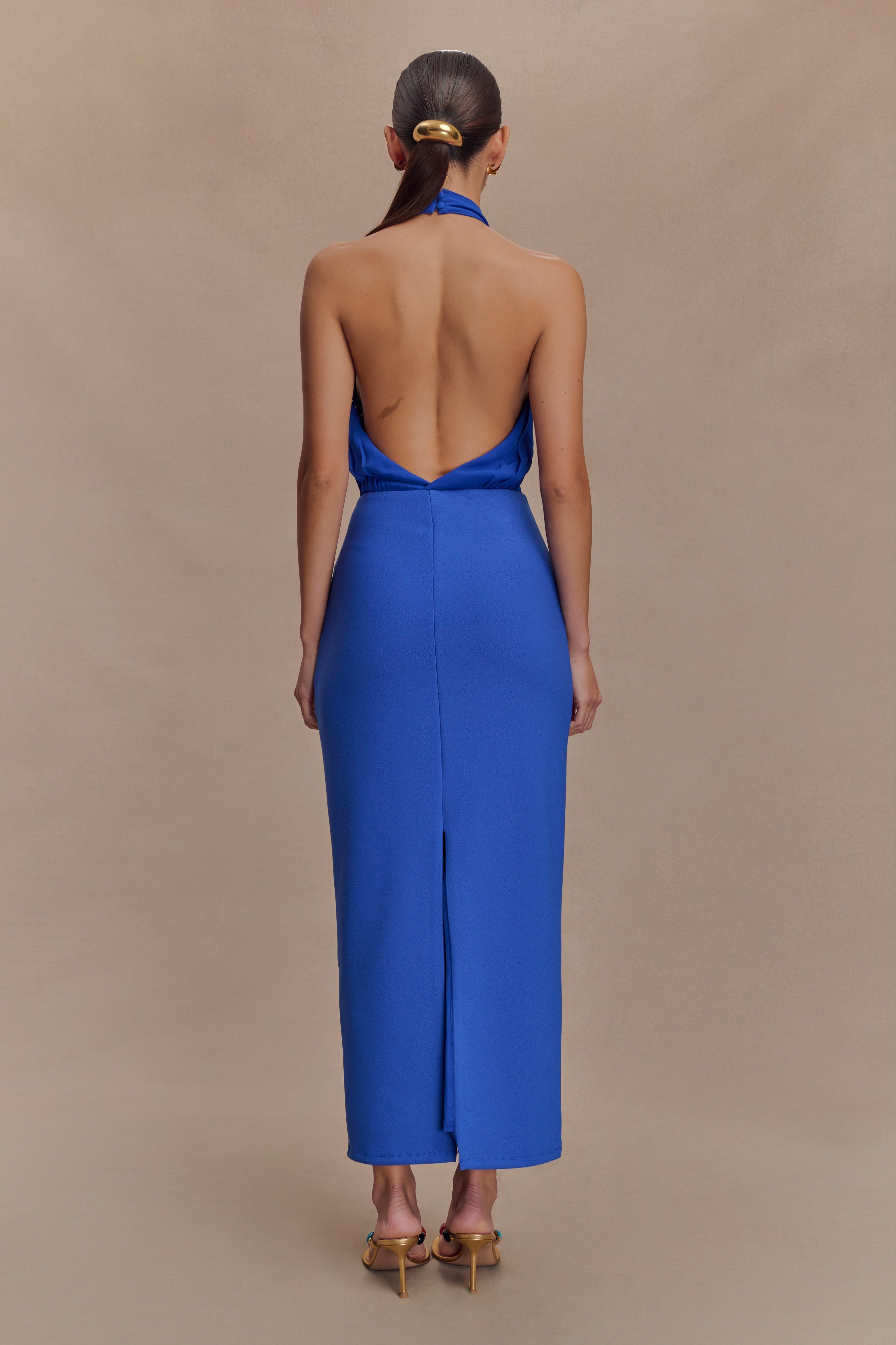 Mierah Halter Midi Dress With Hardware - Cobalt Blue