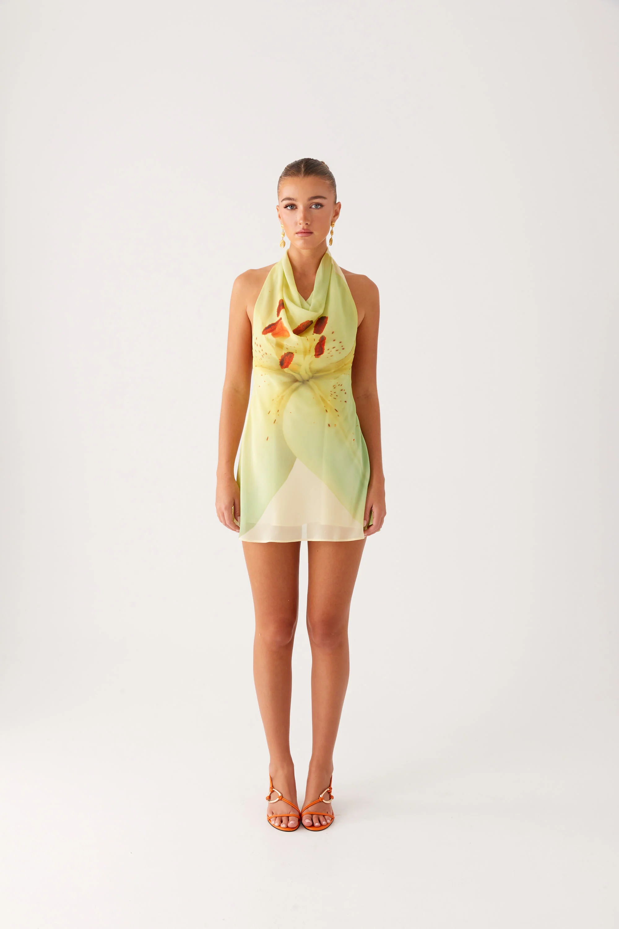 Zofia Cowl Neck Mini Dress - Green Floral