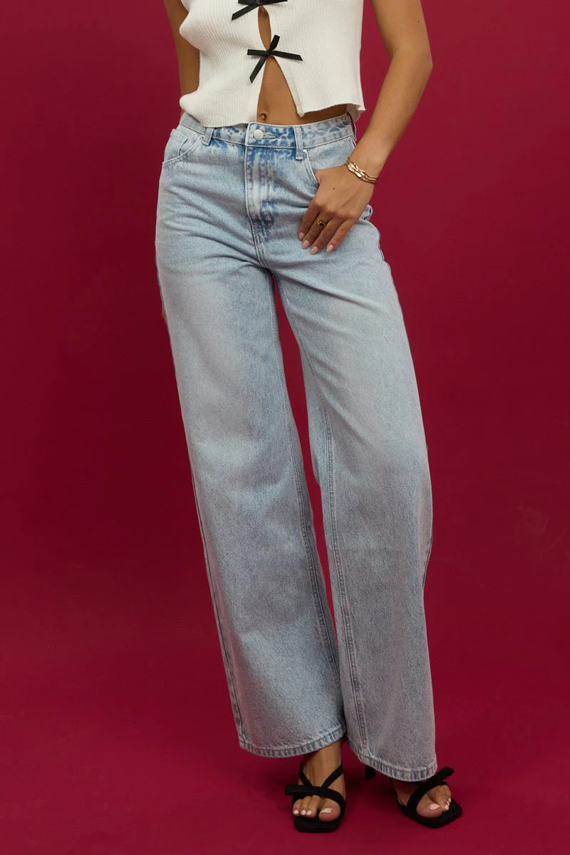 Denim Wide Leg Jeans Mid Rise