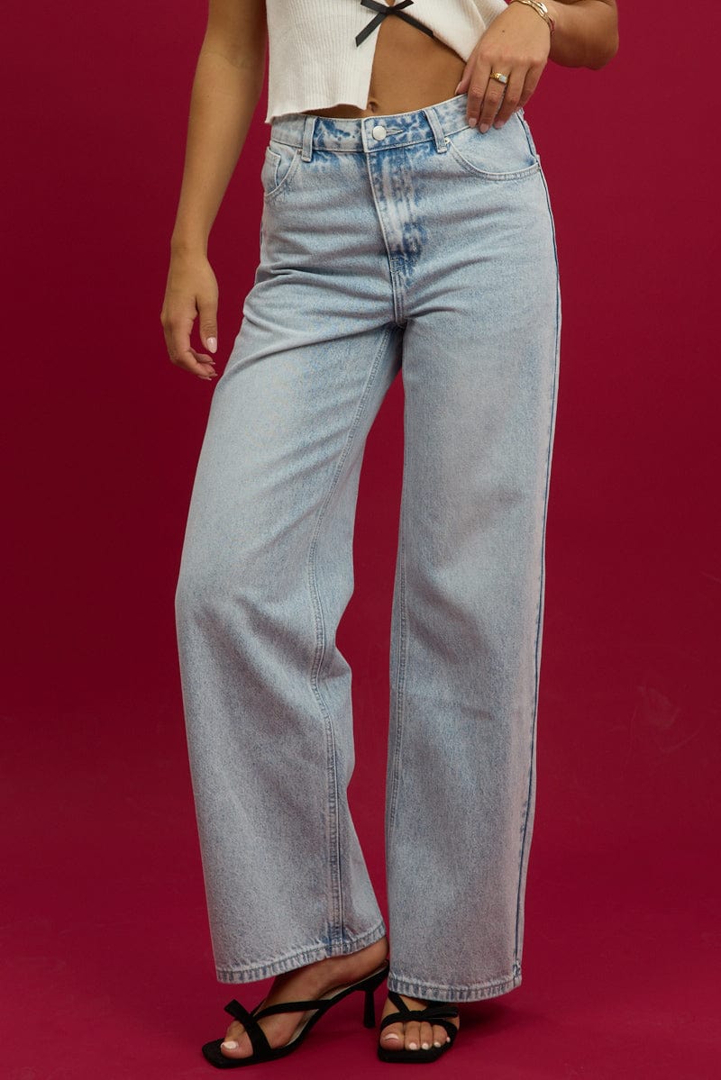 Denim Wide Leg Jeans Mid Rise