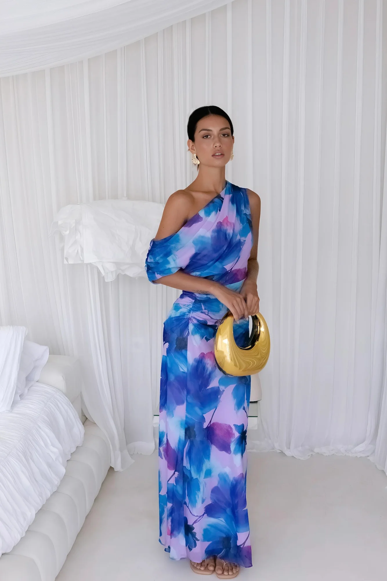 Midnight Palette Off Shoulder Maxi Dress Blue