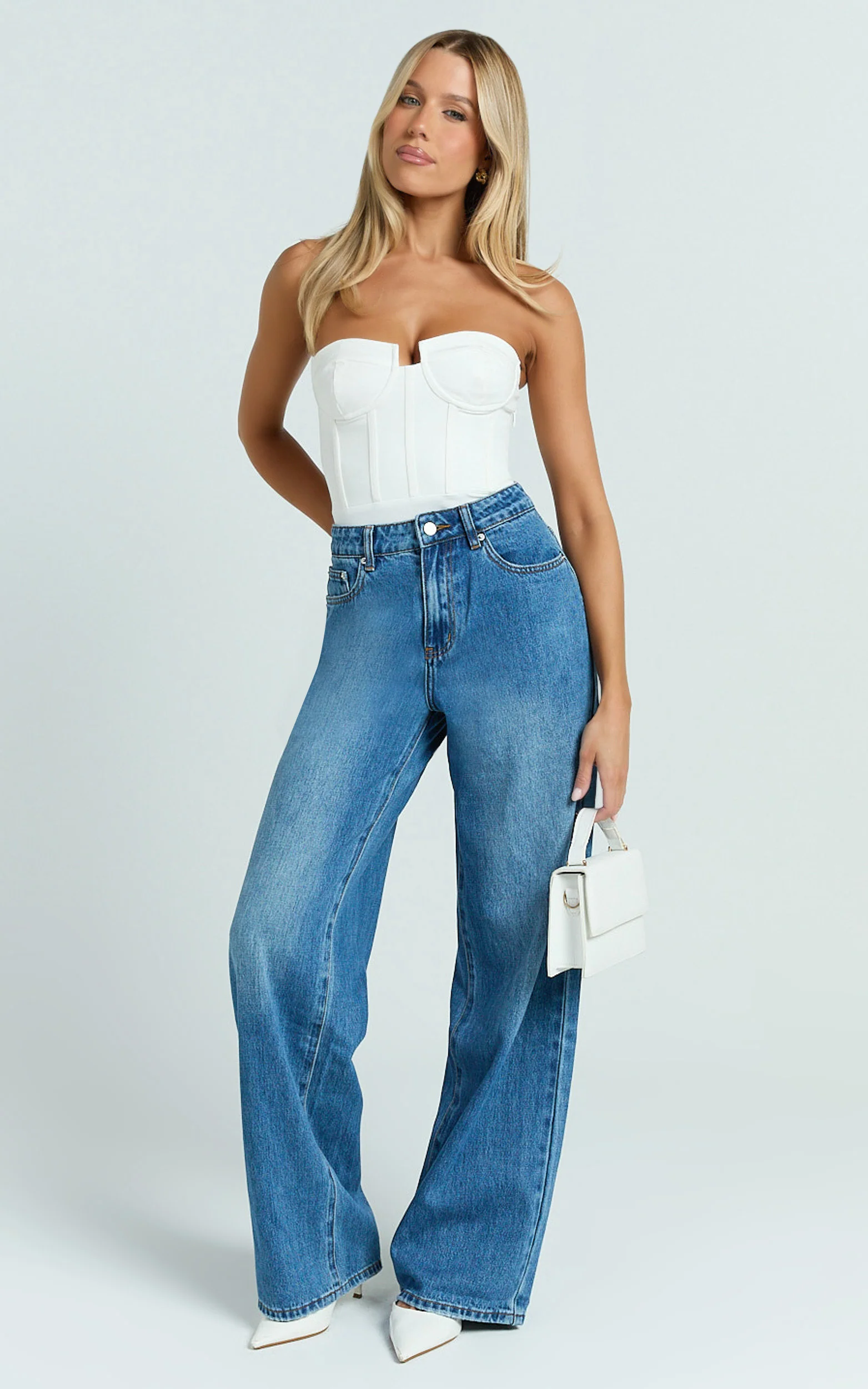 Brigitte Bodysuit - Sweetheart Paneled Bodysuit in White