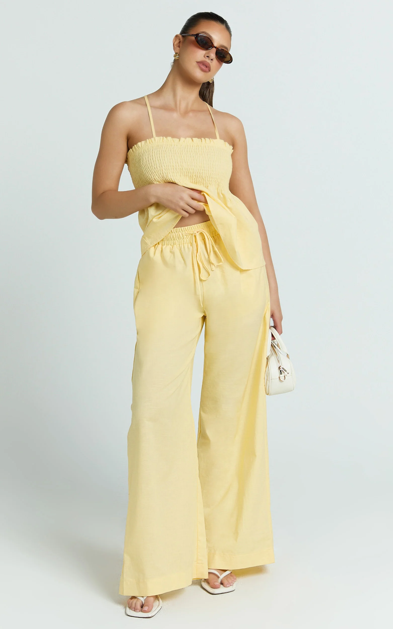 Alma Two Piece Set - Cotton Cami Pant Set in Lemon