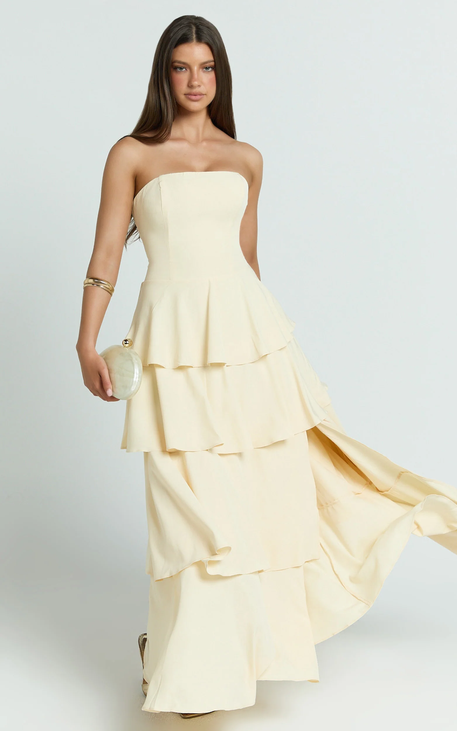 Suzy Midi Dress - Tiered Ruffle Lace Up Dress in Lemon