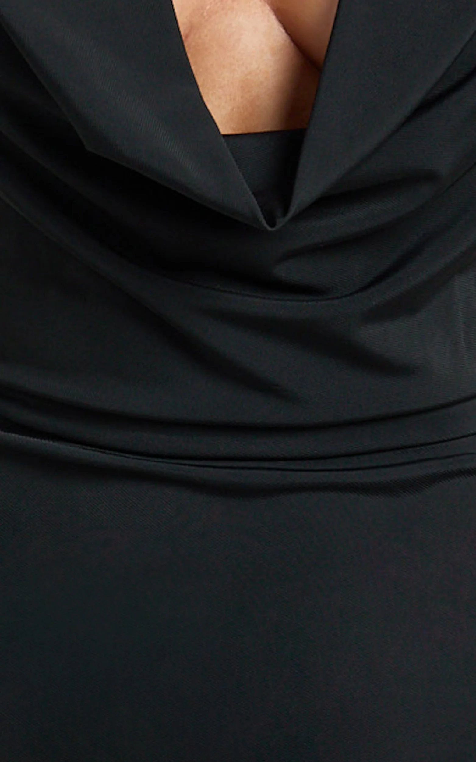 Roxanne Midi Dress - Low Cowl Open Back Slip Dress in Black