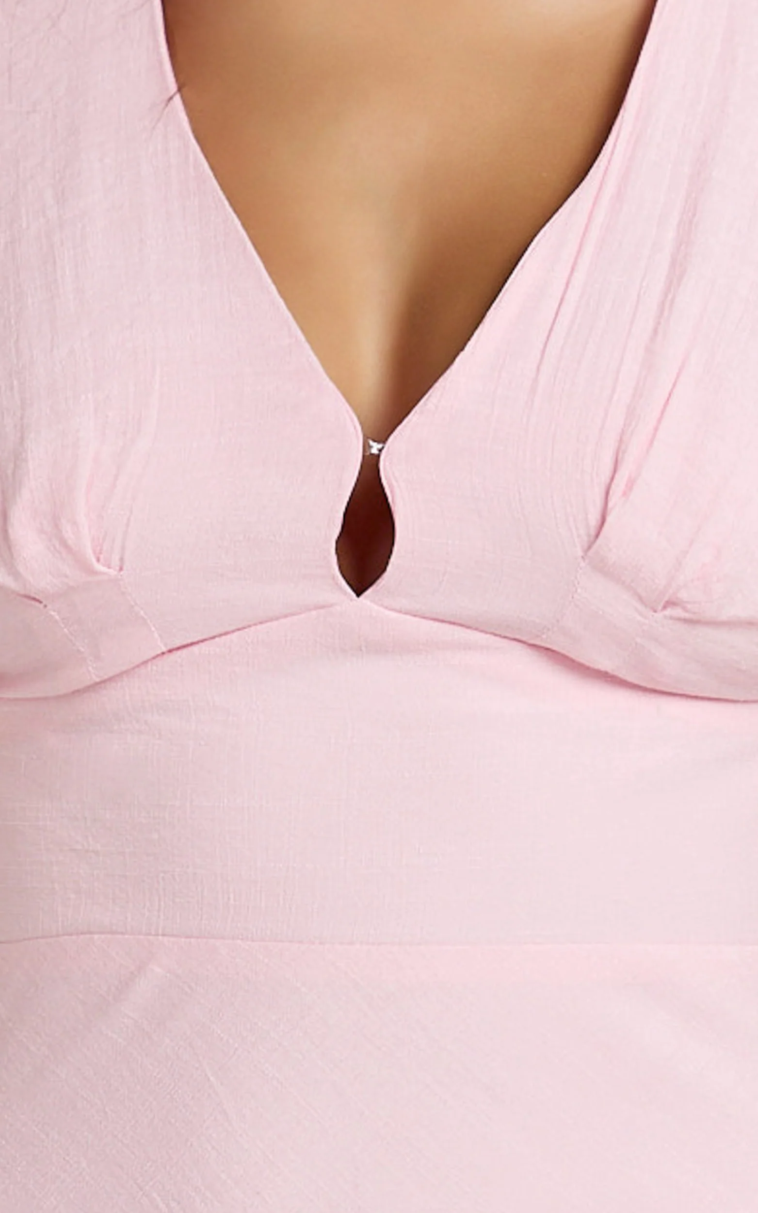 Desiree Midi Dress - V Neck Flutter Short Sleeve Slip Dress in Pink