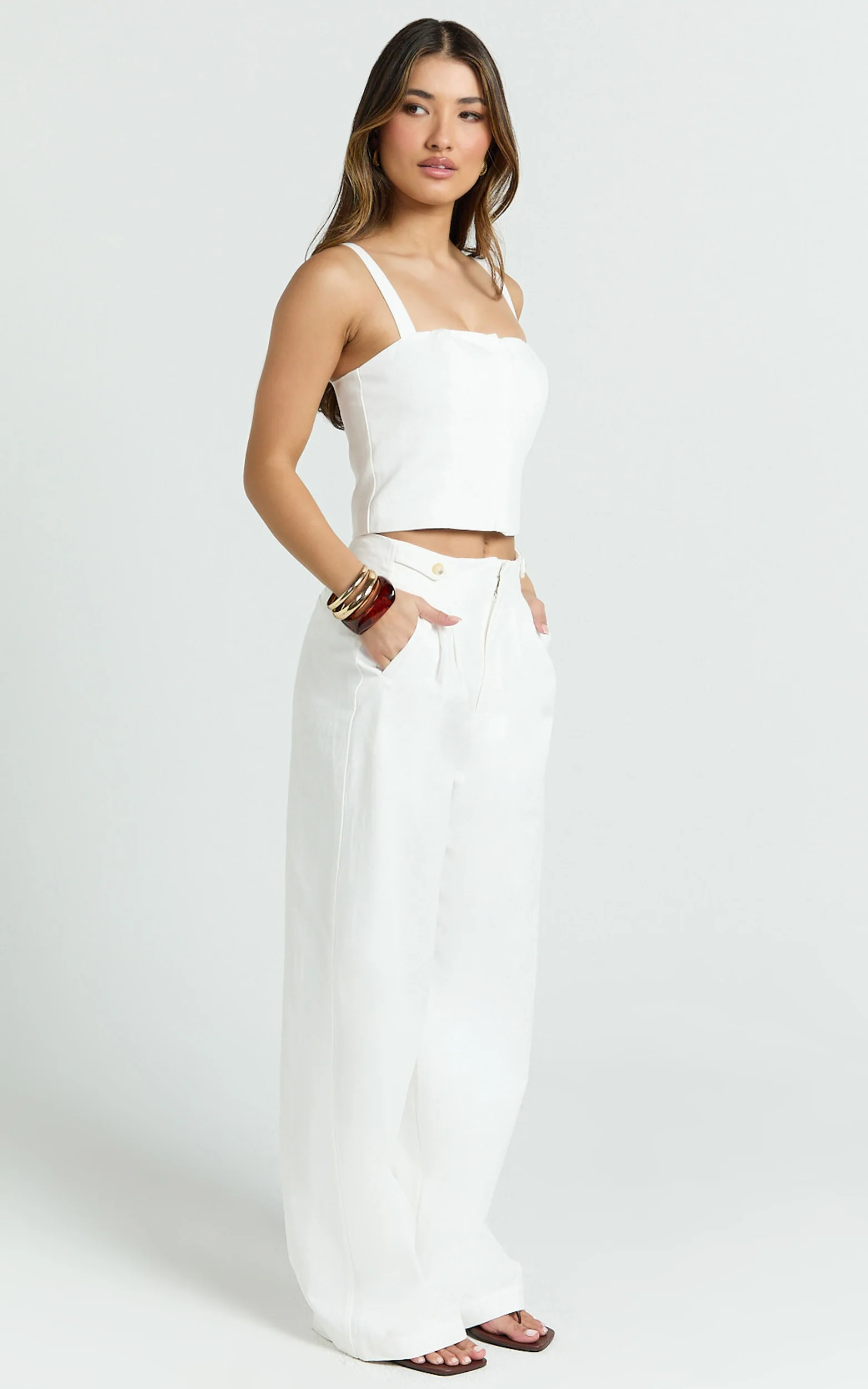 Oliver Pants - High Waist Wide Leg Pleated Pants in White