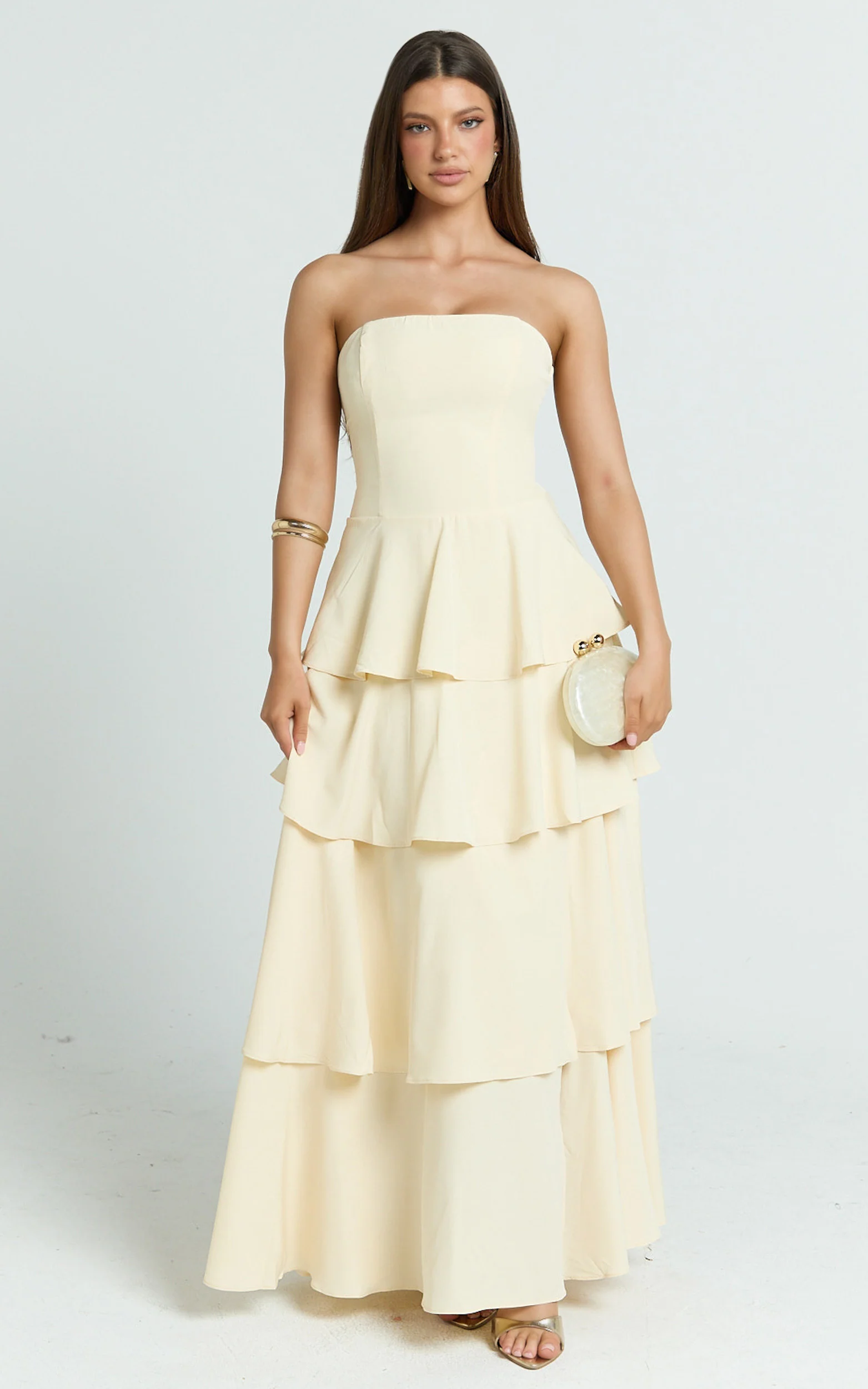 Suzy Midi Dress - Tiered Ruffle Lace Up Dress in Lemon