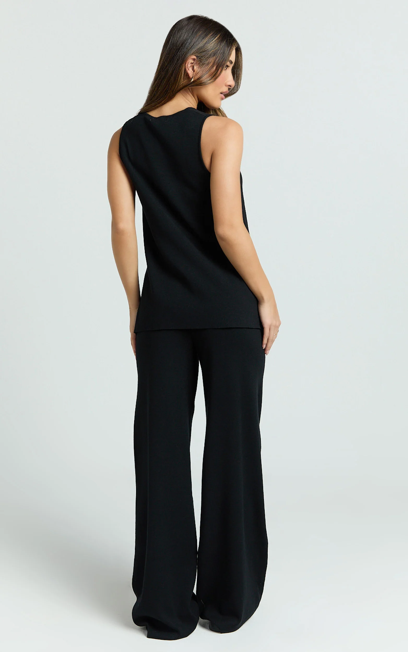 Leonie Two Piece Set - Knit Shell Top and Pant Set in Black