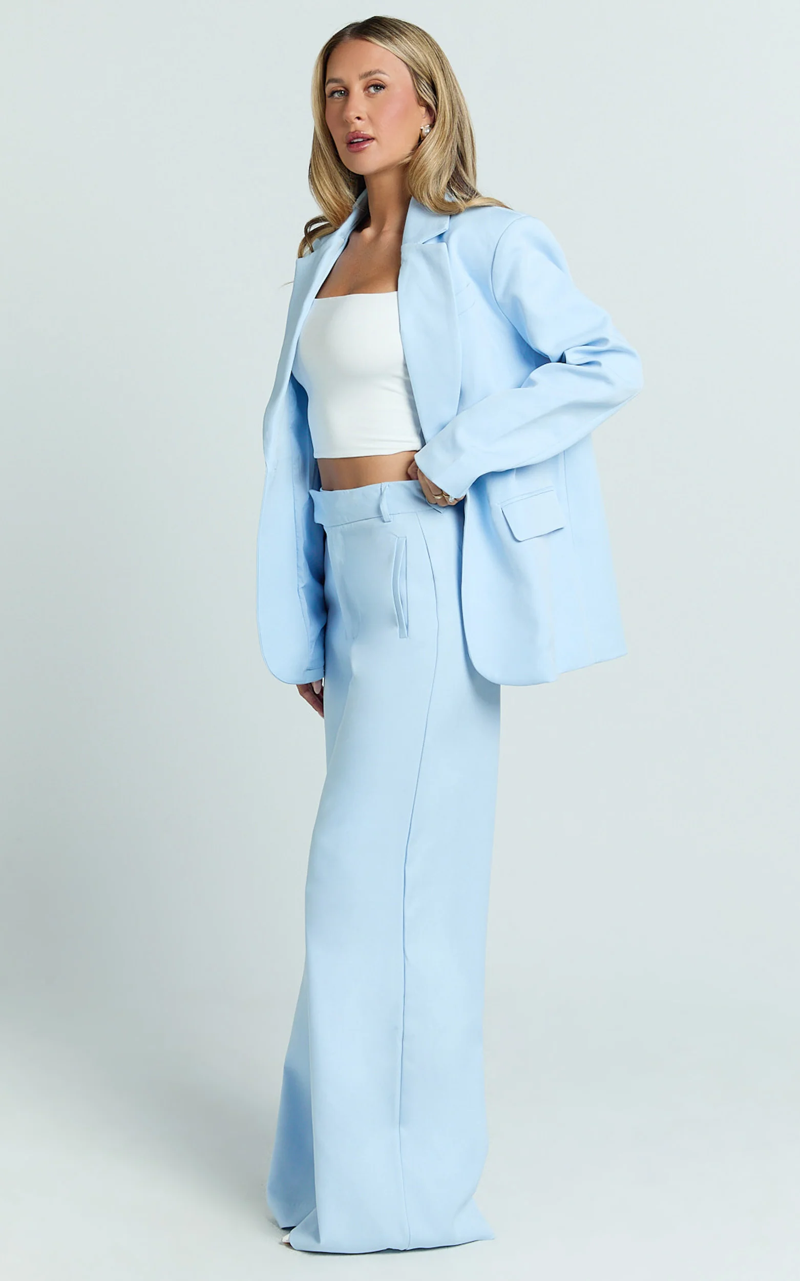 Selena Pants - High Waisted Wide Leg Tailored Pants in Baby Blue