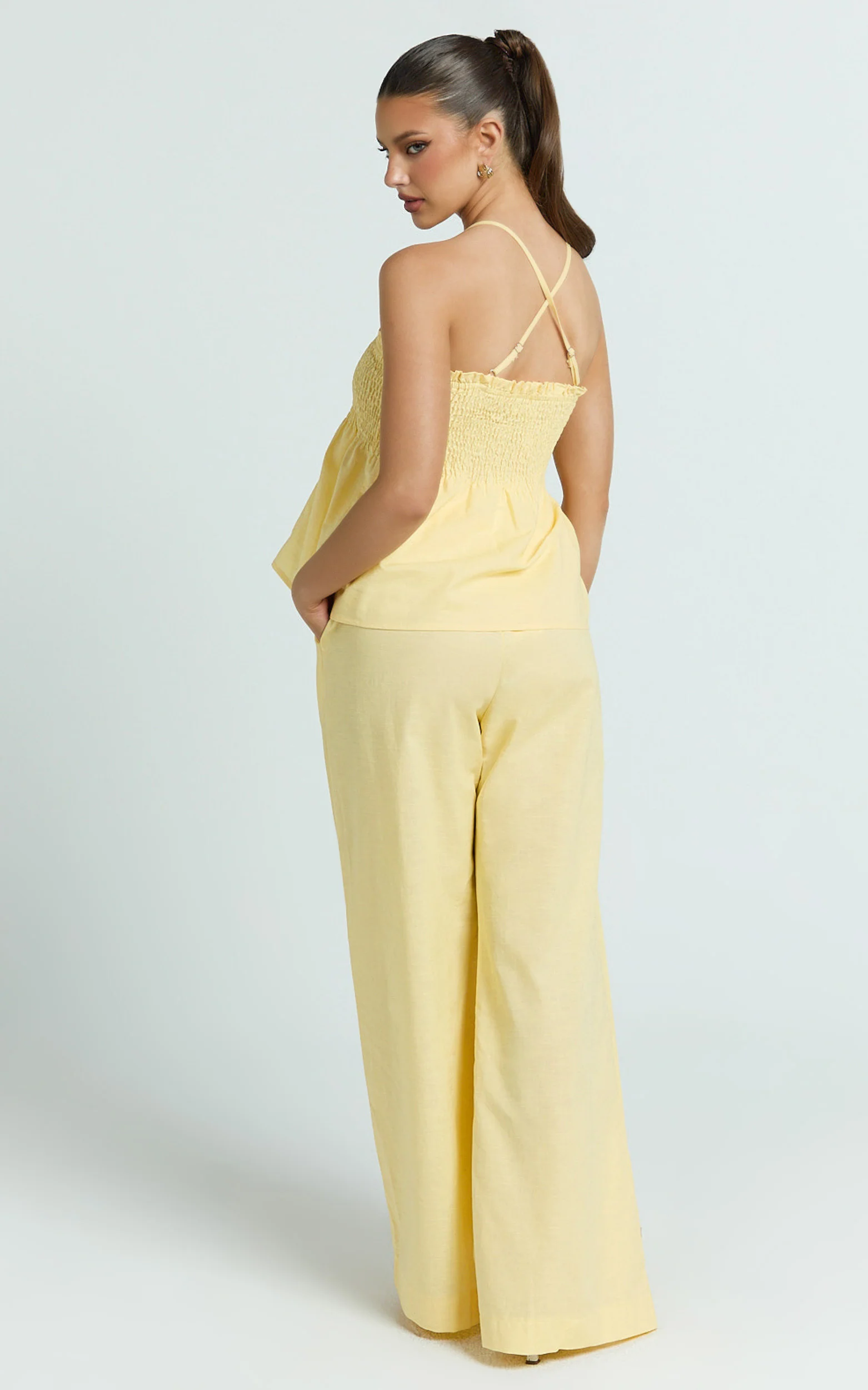 Alma Two Piece Set - Cotton Cami Pant Set in Lemon