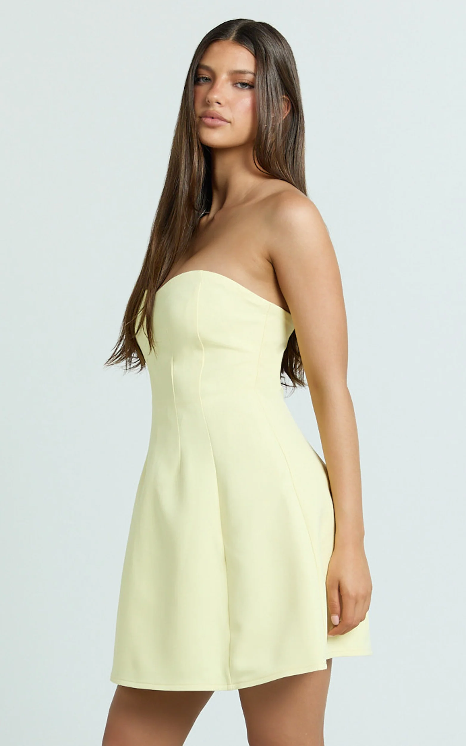 Helena Mini Dress - Strapless A Line Dress in Lemon