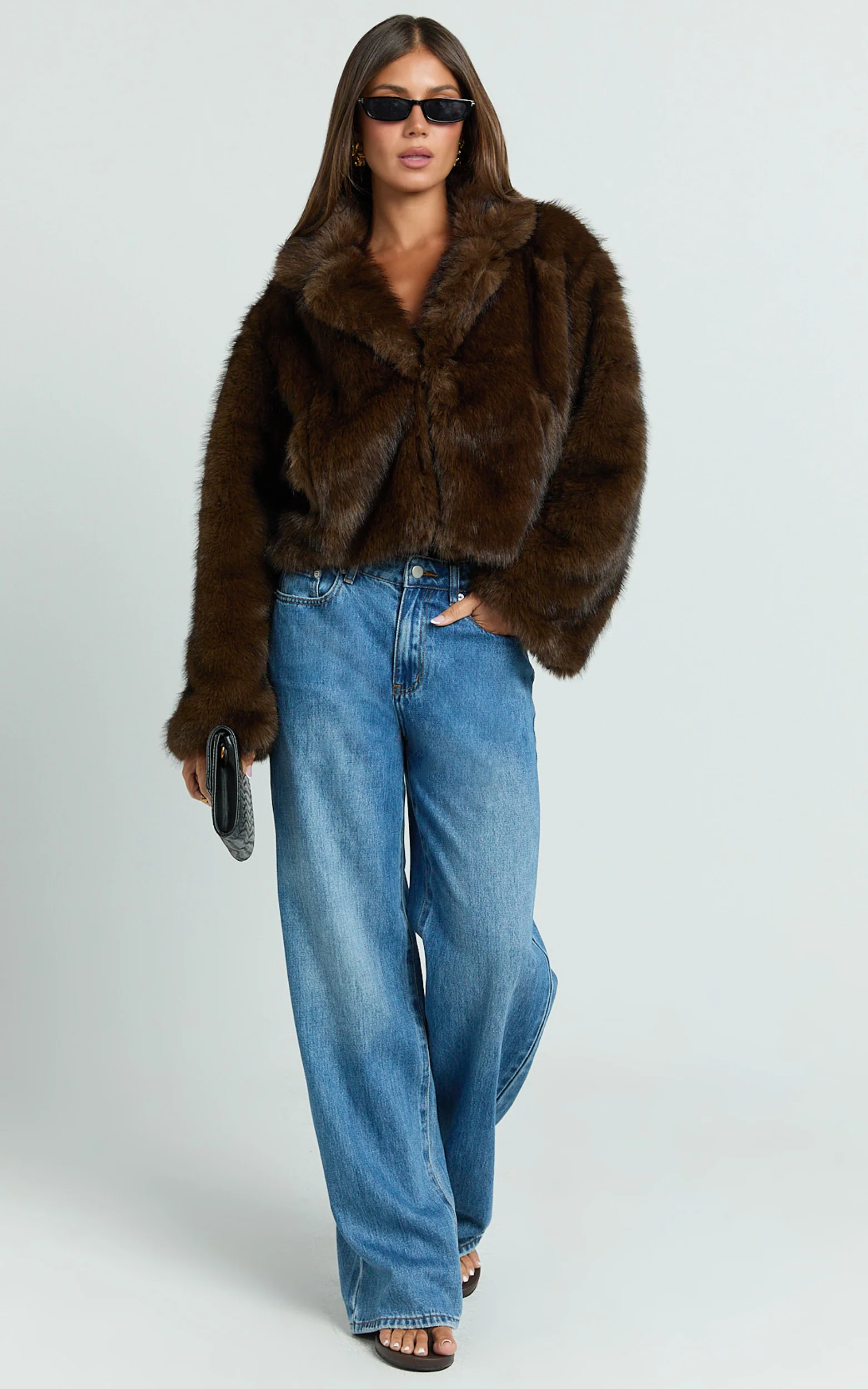 Charisse Coat - Oversized Crop Faux Fur Coat in Coffee