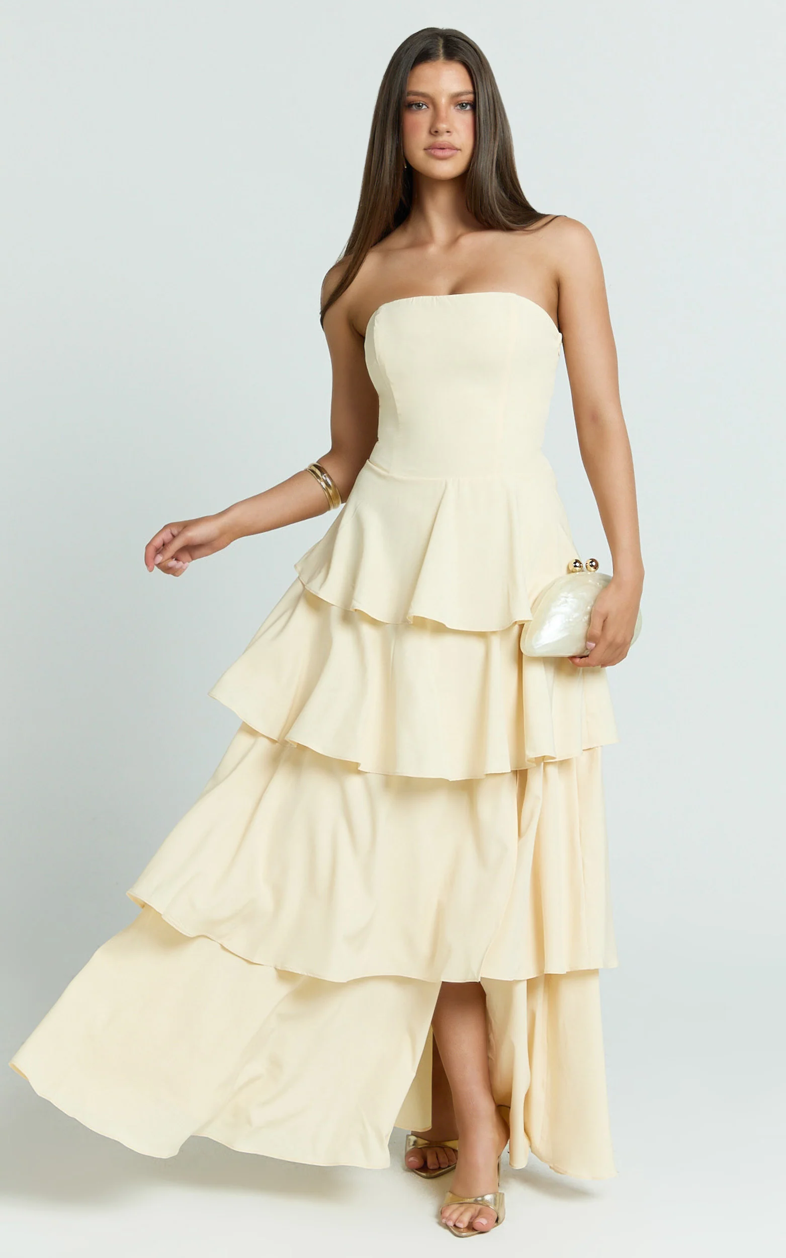 Suzy Midi Dress - Tiered Ruffle Lace Up Dress in Lemon