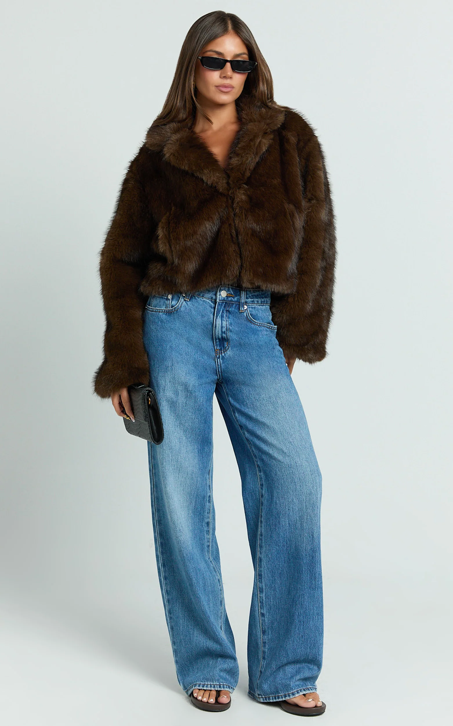 Charisse Coat - Oversized Crop Faux Fur Coat in Coffee