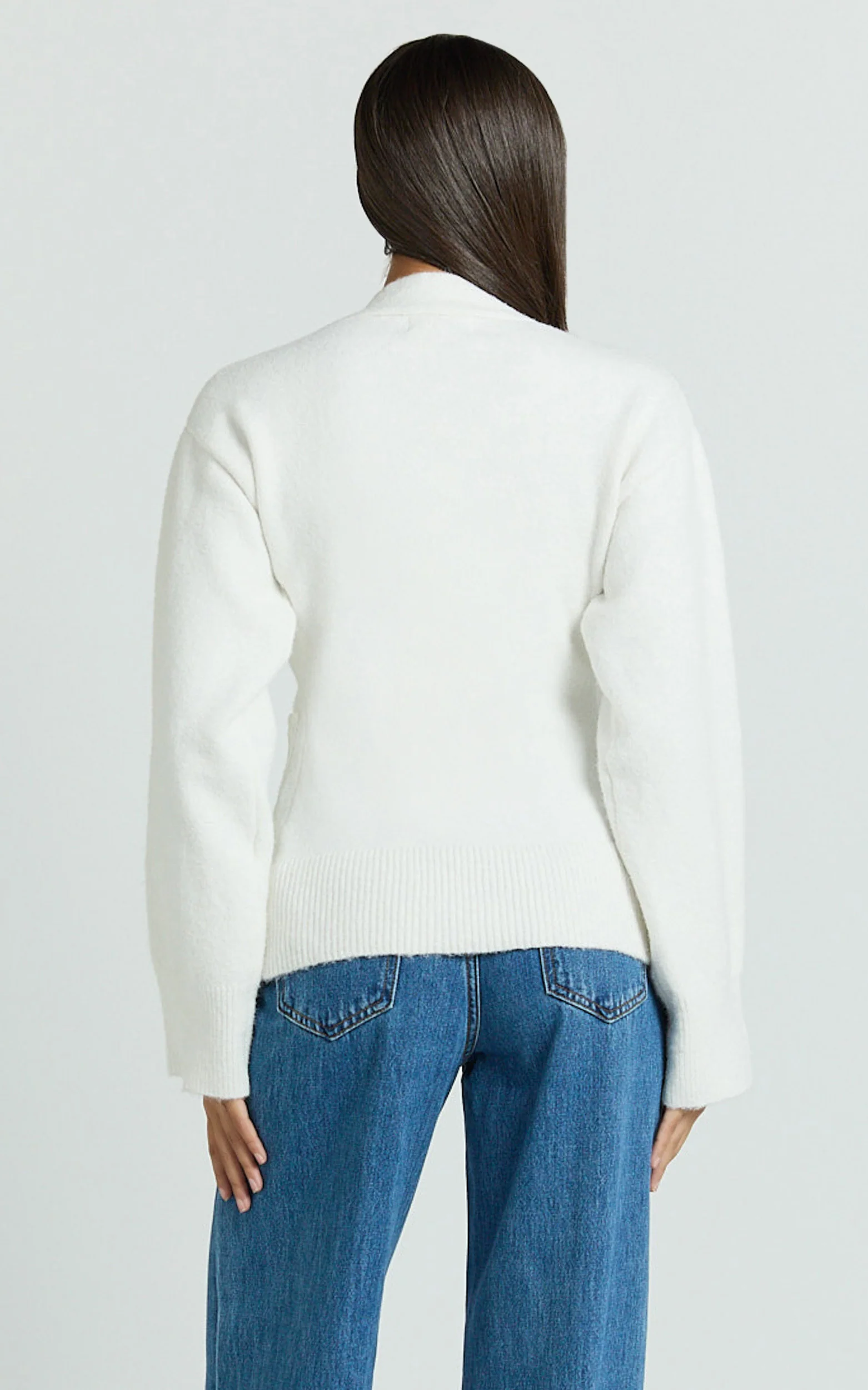 Nerissa Cardigan - V Neck Recycled Knit Contoured Cardigan in Cream