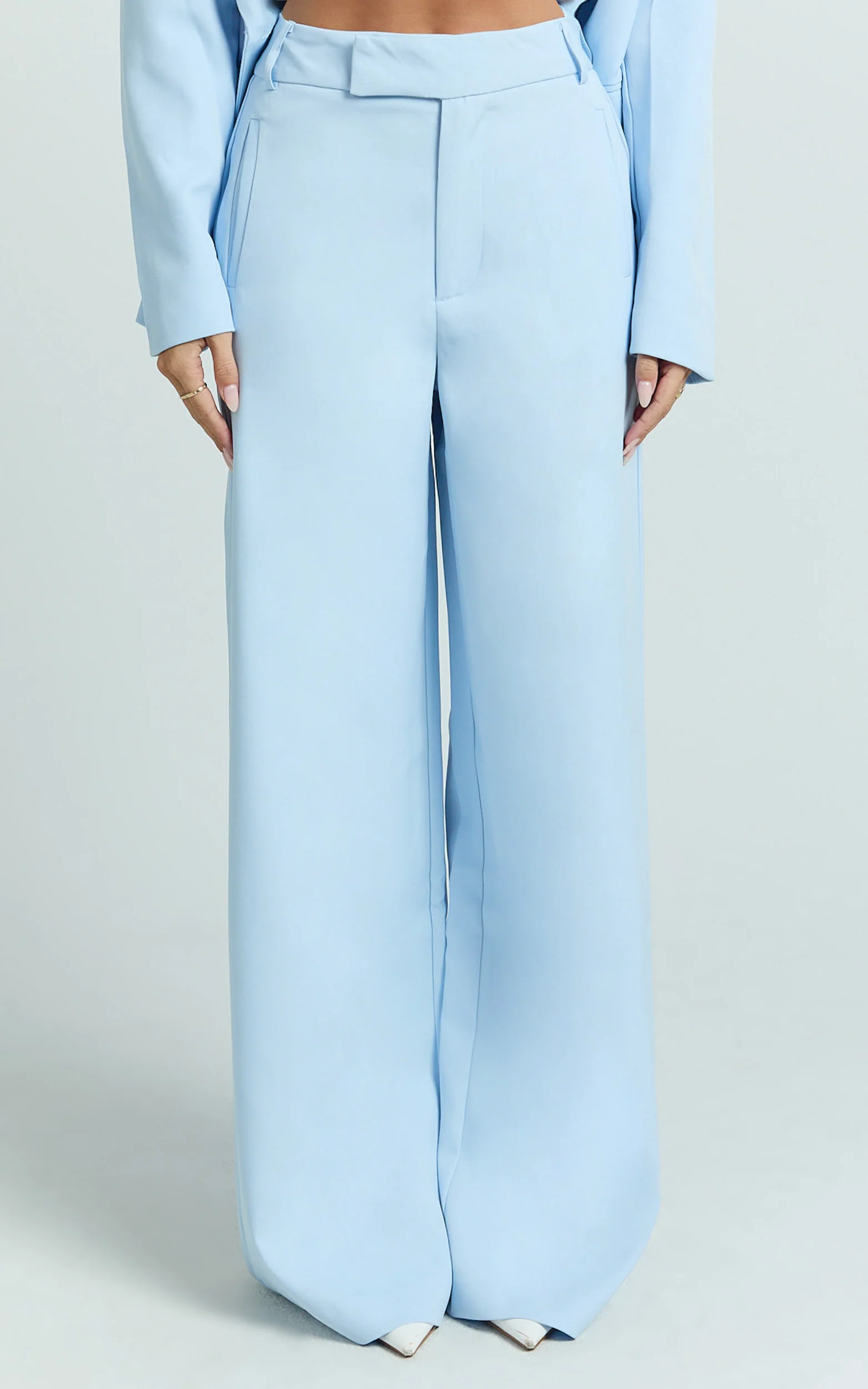 Selena Pants - High Waisted Wide Leg Tailored Pants in Baby Blue