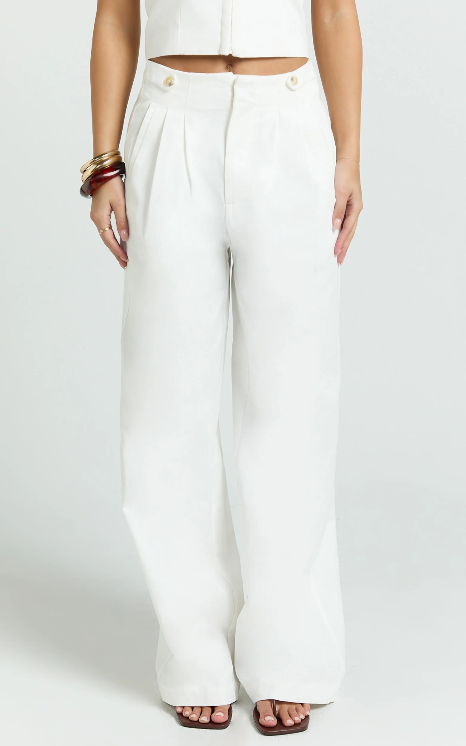 Oliver Pants - High Waist Wide Leg Pleated Pants in White
