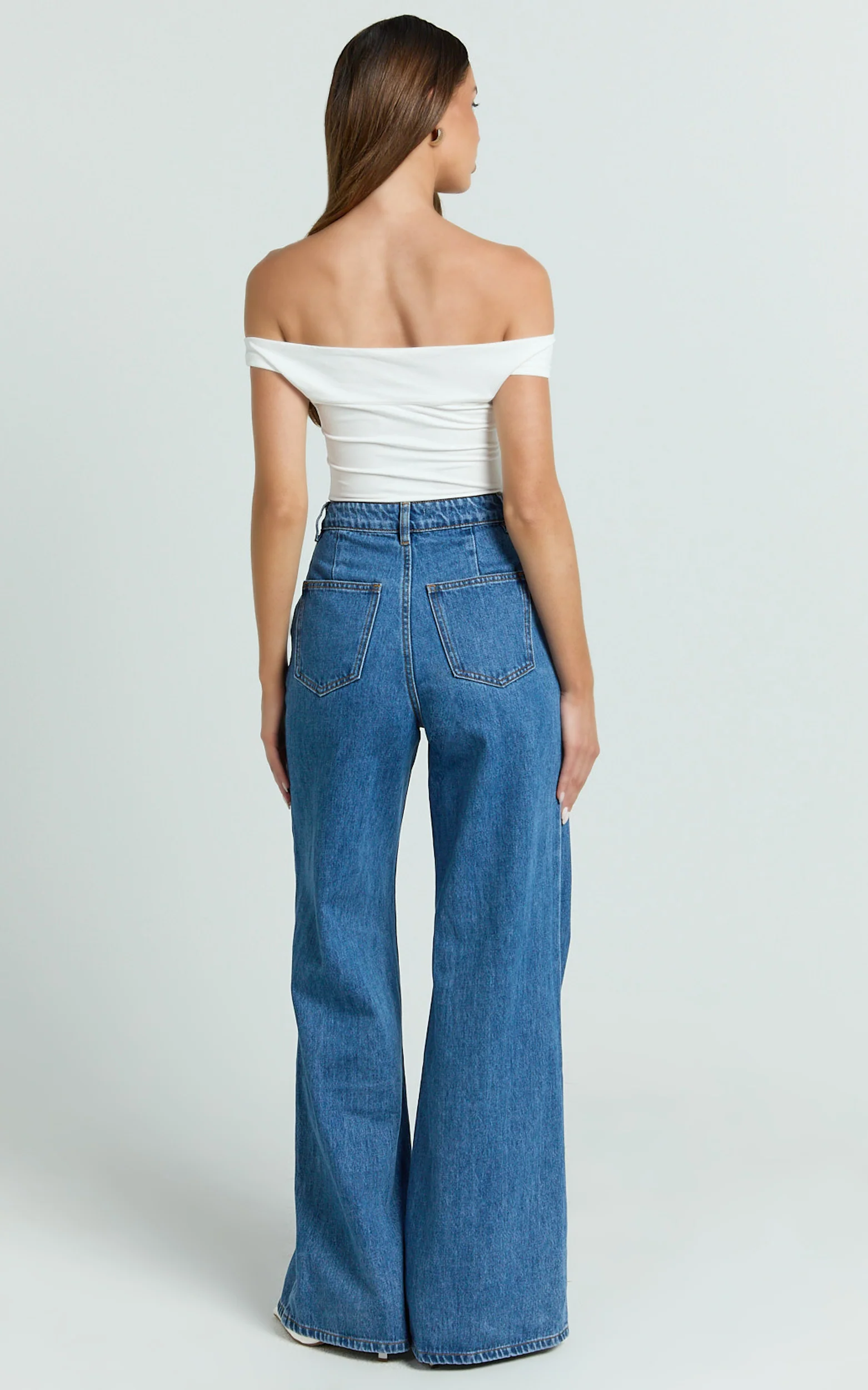 Therese Jeans - High Waist Wide Leg Flare Recycled Denim Jeans in Dark Blue Wash