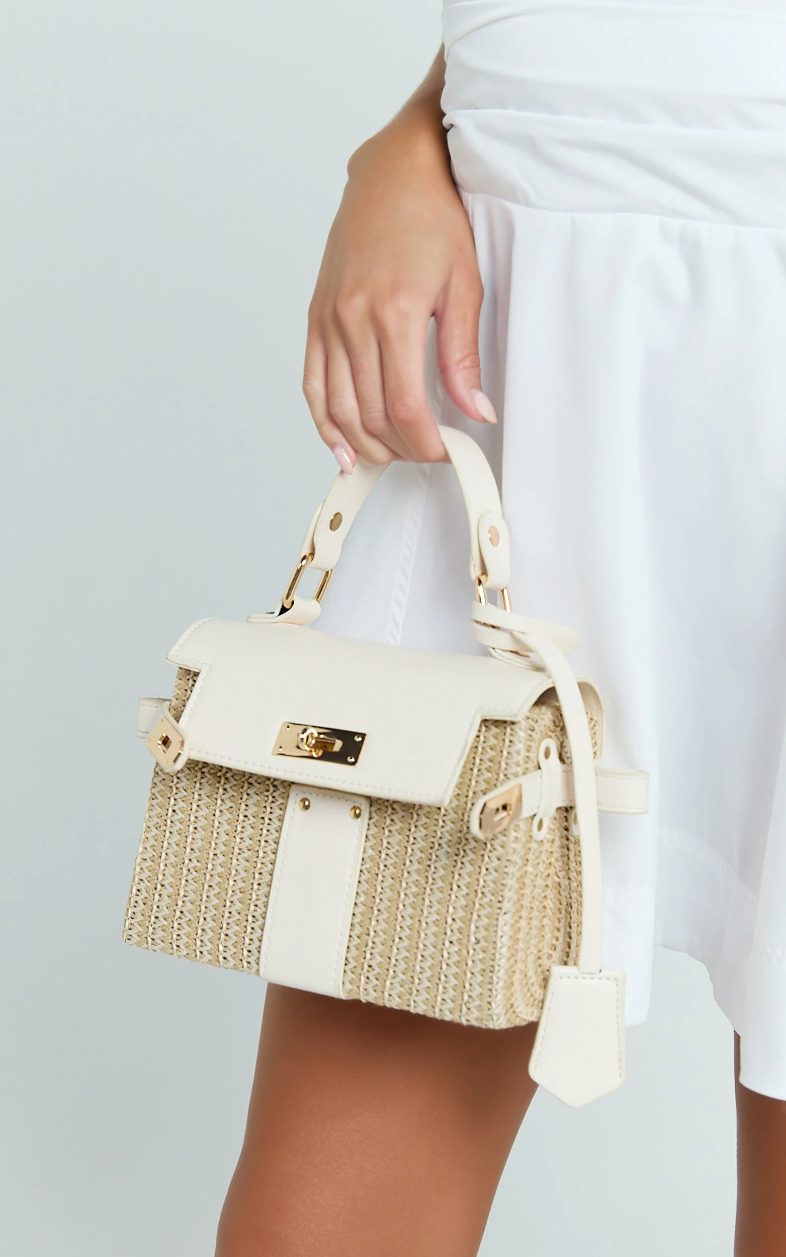 Imara Bag - Top Handle Crossbody Straw Bag in Neutral