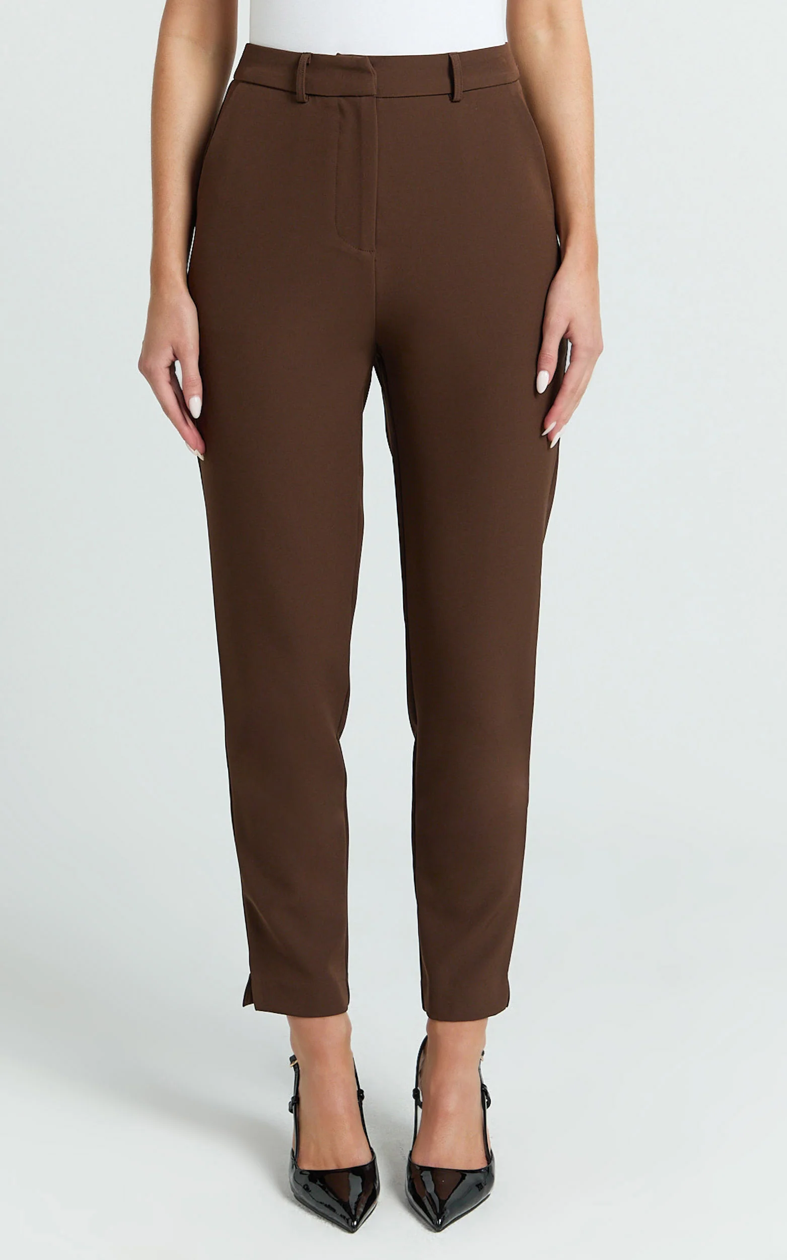 Hermie Pants - High Waisted Cropped Tailored Pants in Chocolate