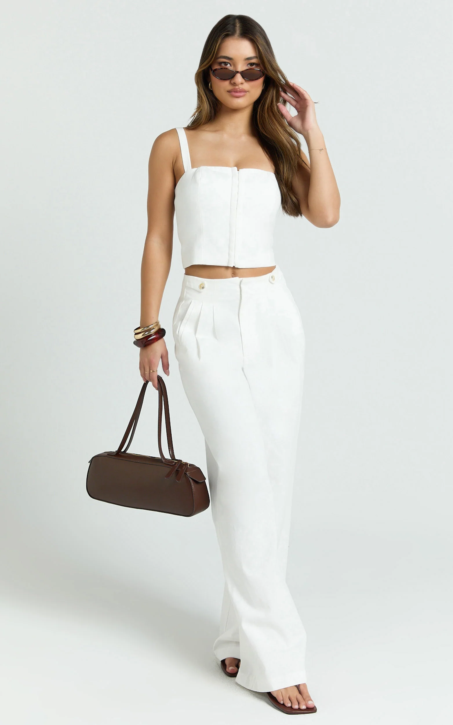 Oliver Top - Straight Neck Hook and Eye Corset Top in White