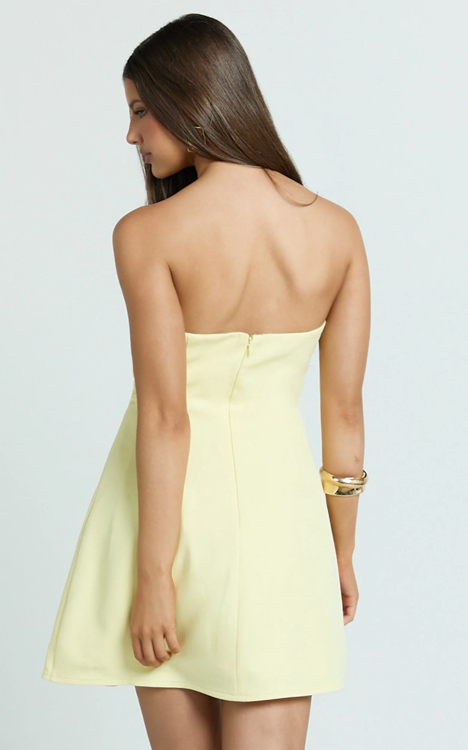 Helena Mini Dress - Strapless A Line Dress in Lemon