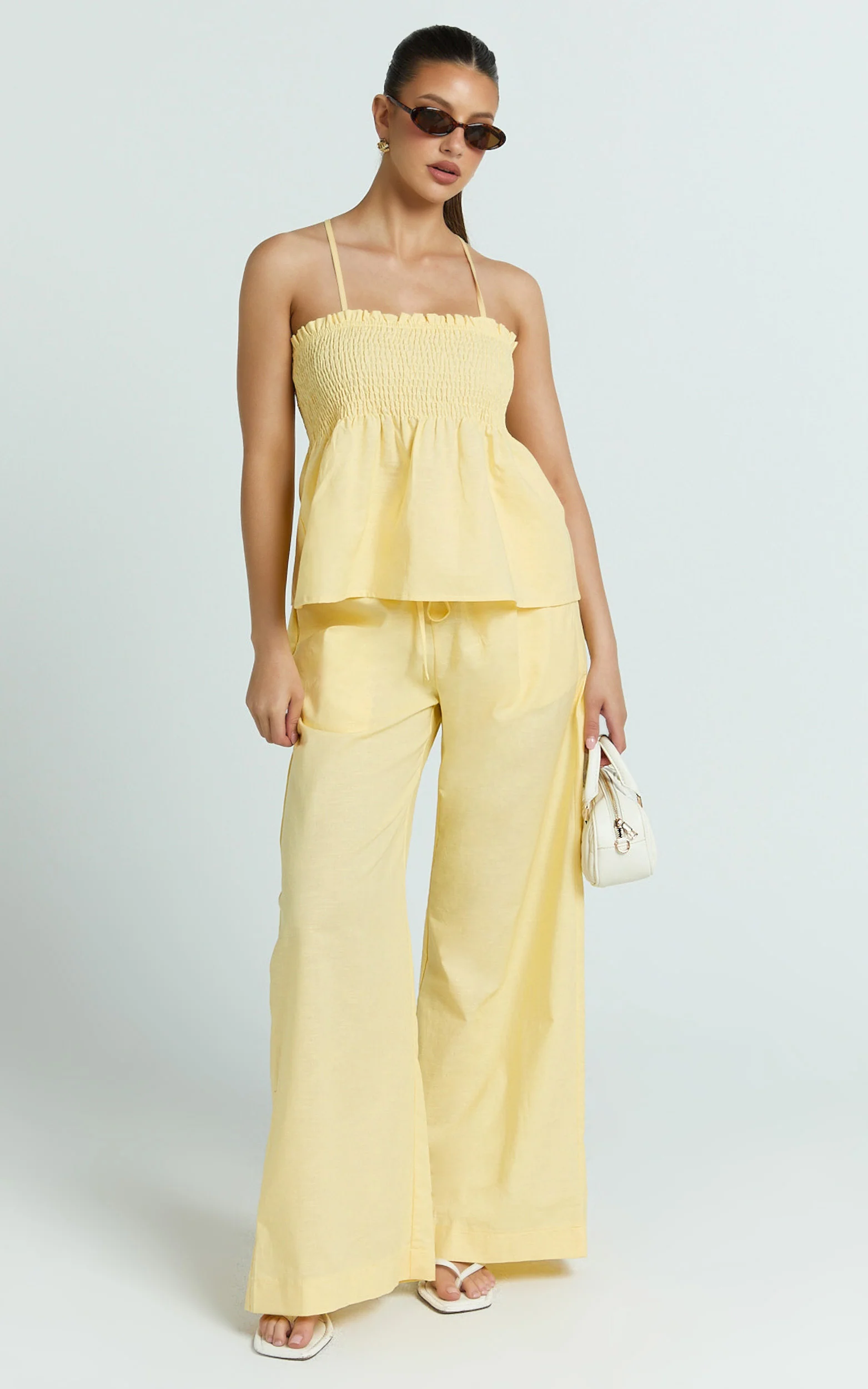 Alma Two Piece Set - Cotton Cami Pant Set in Lemon