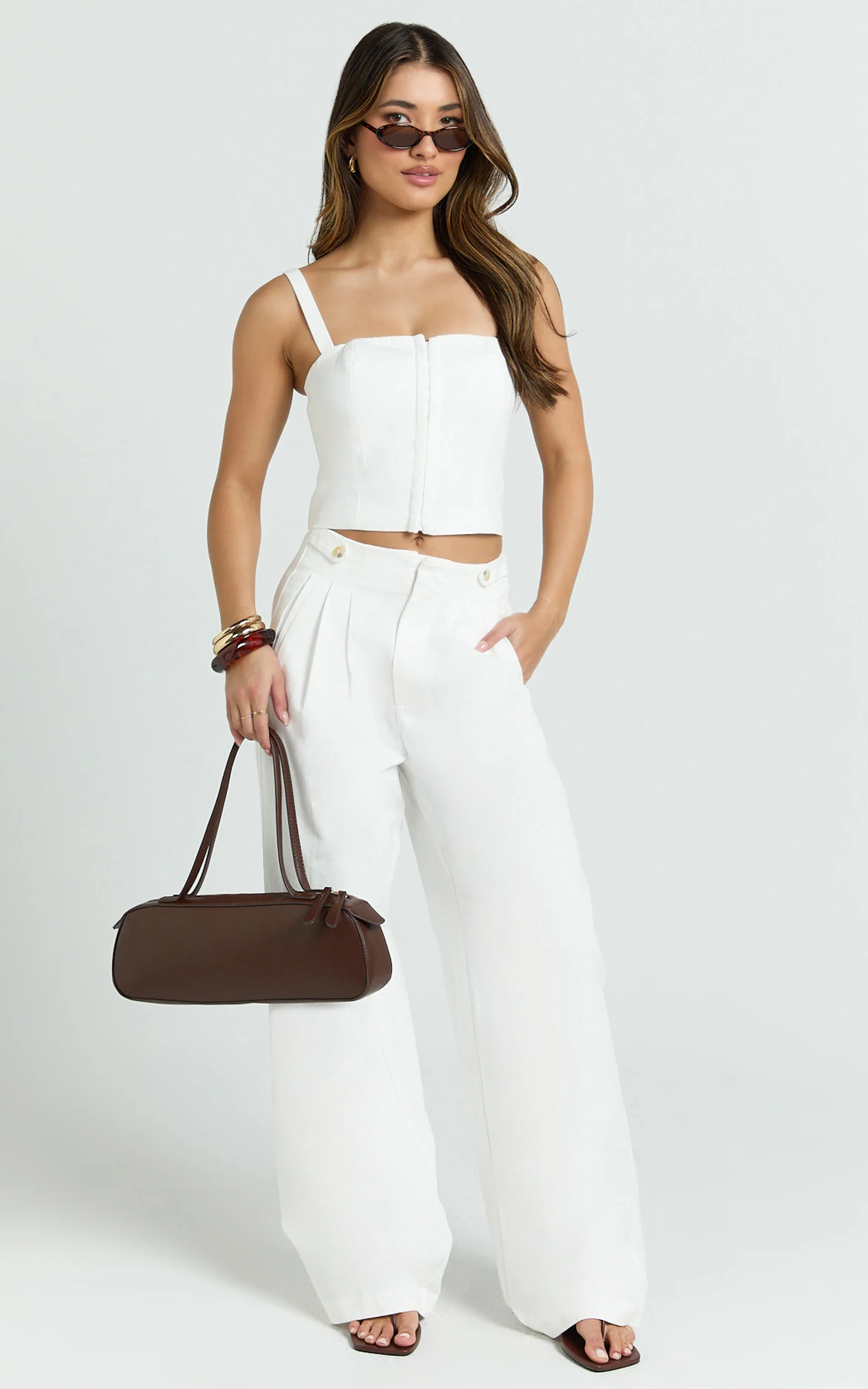 Oliver Pants - High Waist Wide Leg Pleated Pants in White
