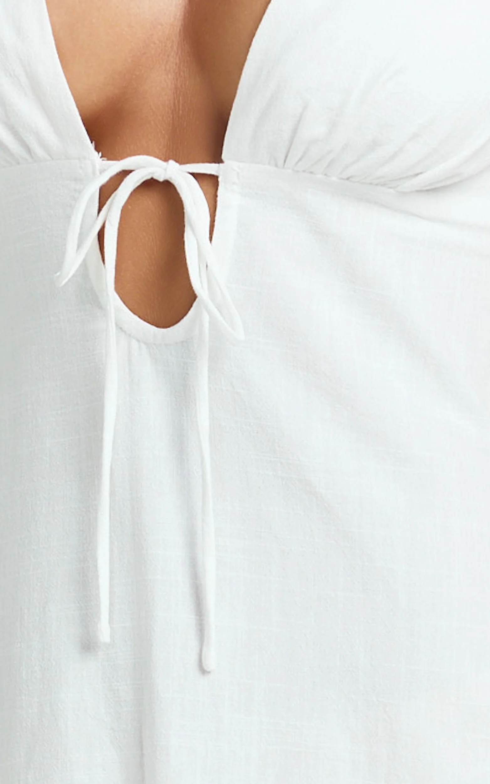 Silvena Midi Dress - Plunge Neckline Tie Front A Line Dress in White