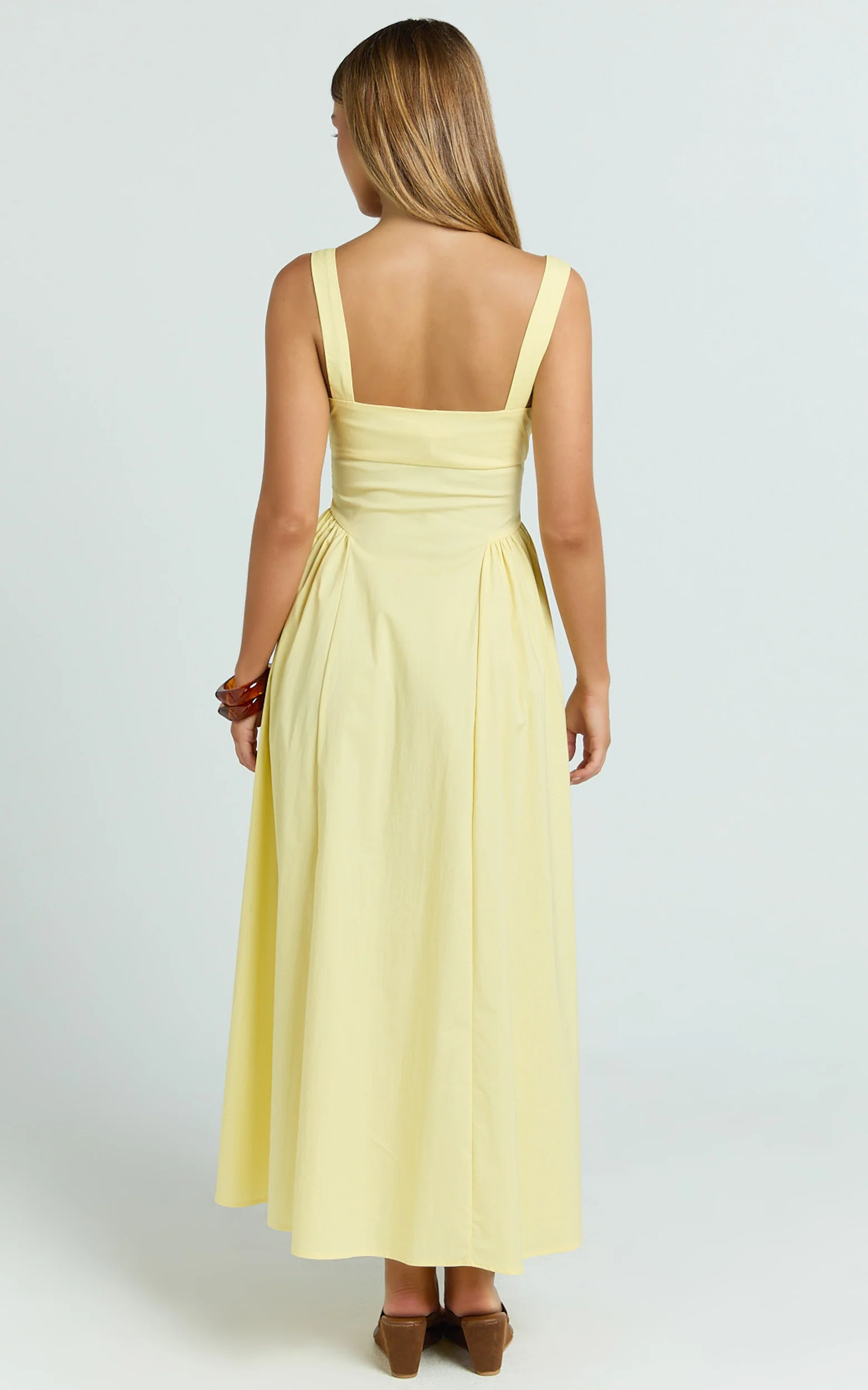Donatella Midi Dress - Ruched Bust Fit And Flare Dress in Lemon