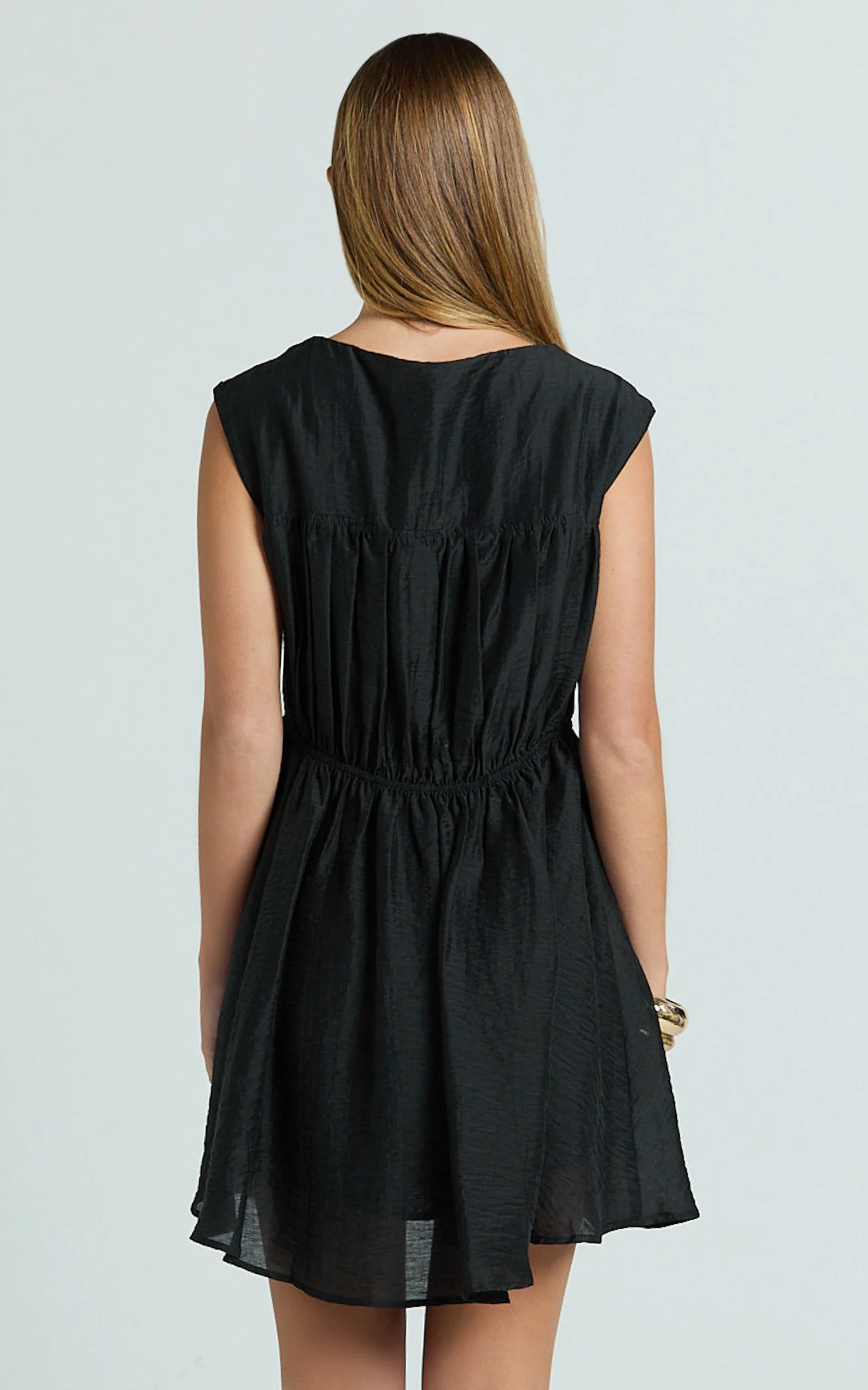 Faith Mini Dress - Sleeveless Ruched Bodice Dress in Black