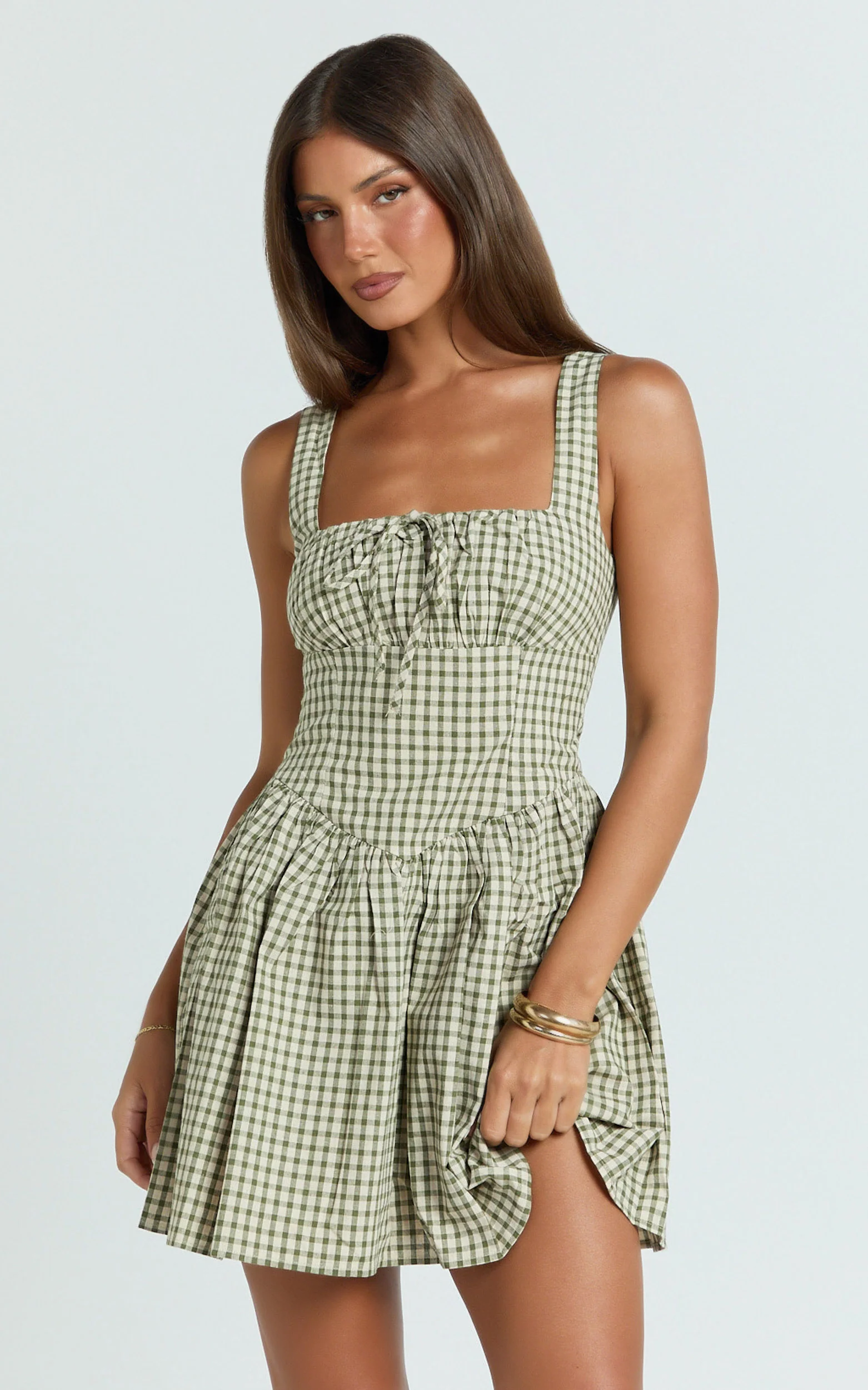 Albee Mini Dress - Smocked Back Dress in Olive