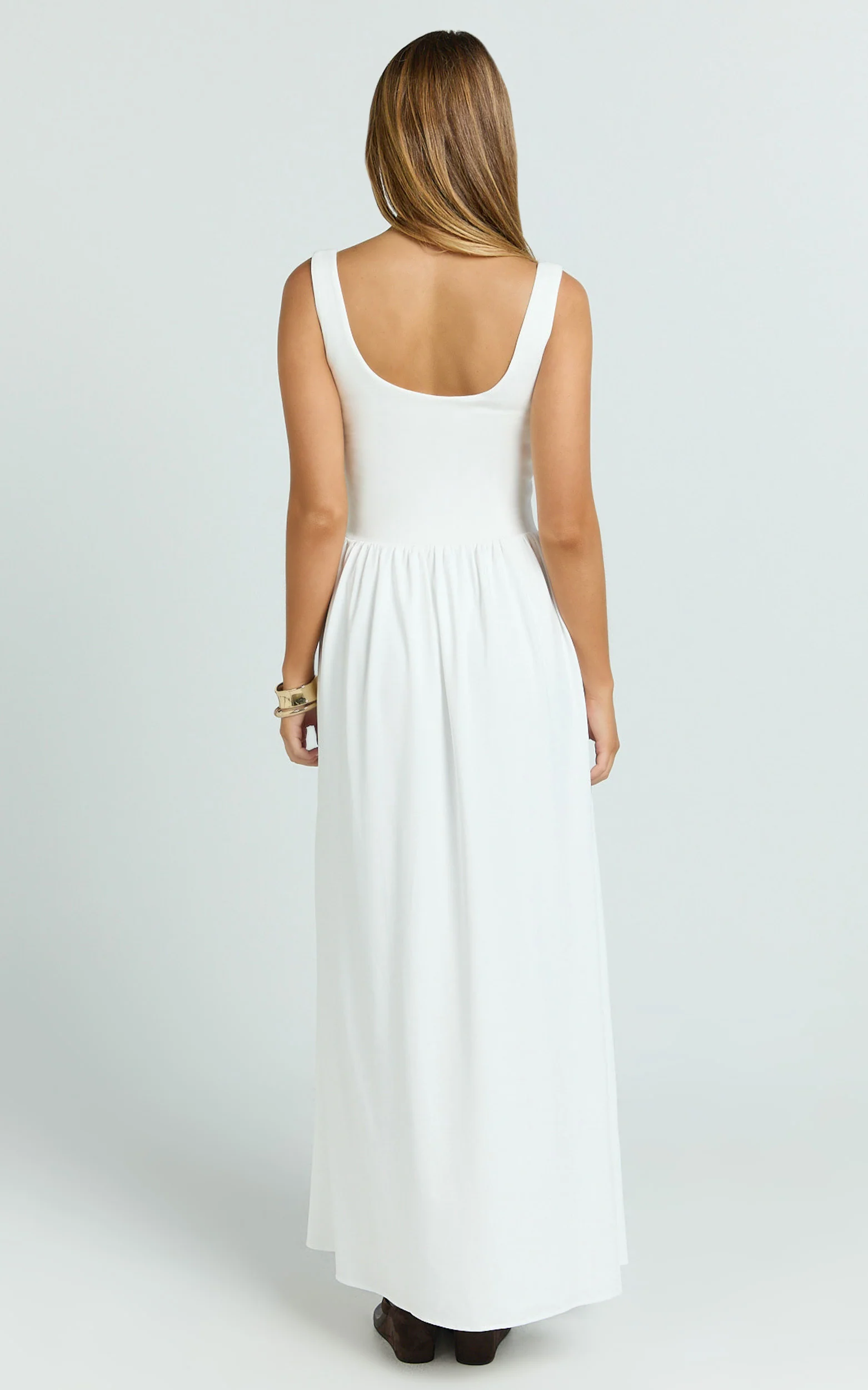 Gail Maxi Dress - Jersey Scoop Neck High Split Dress in White