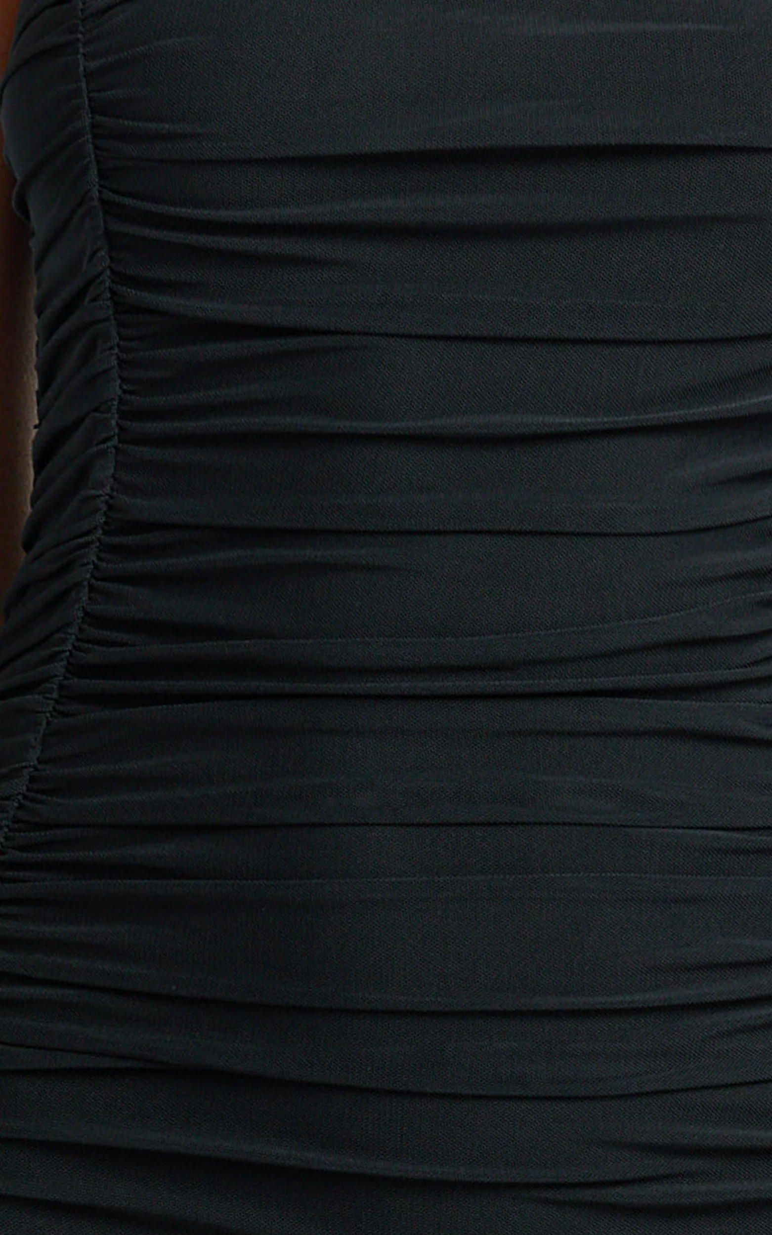 Cardi Maxi Dress - Ruched Mesh High Leg Split Dress in Black