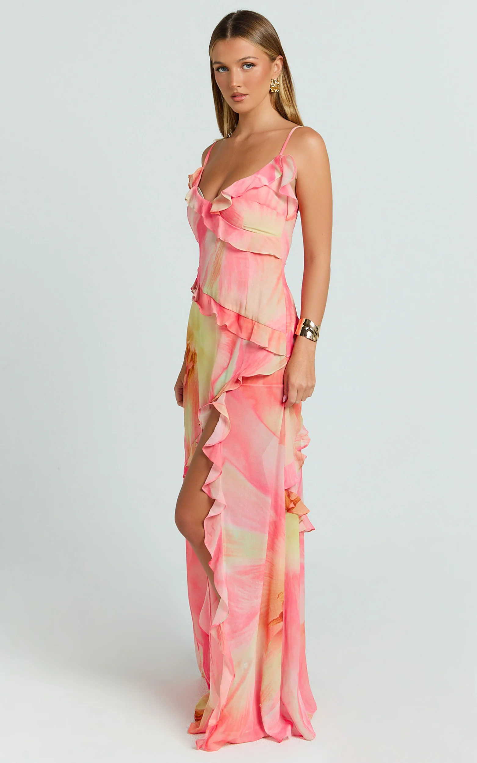 Adele Maxi Dress - Strappy V Neck Ruffle Tiered Dress in Regency Print