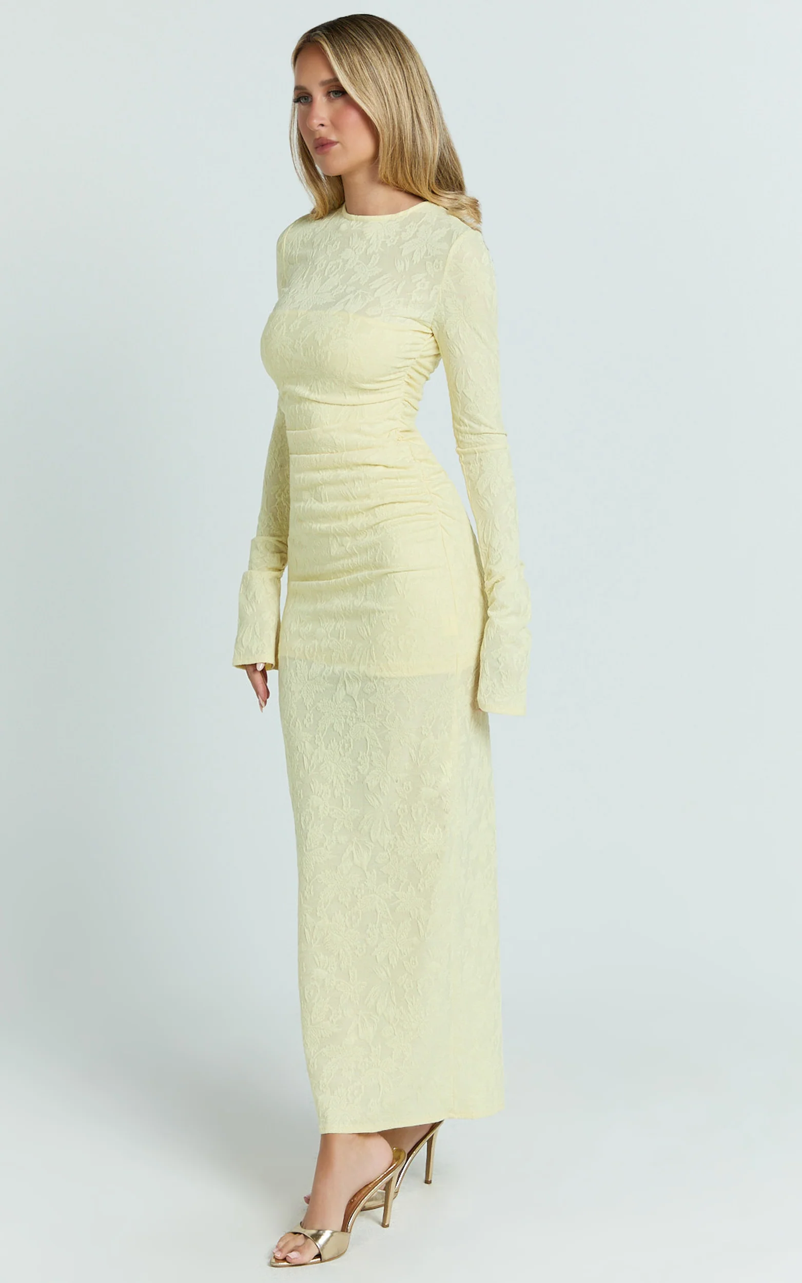 Kayrene Maxi Dress - Long Sleeve Bodycon Dress in Butter Yellow
