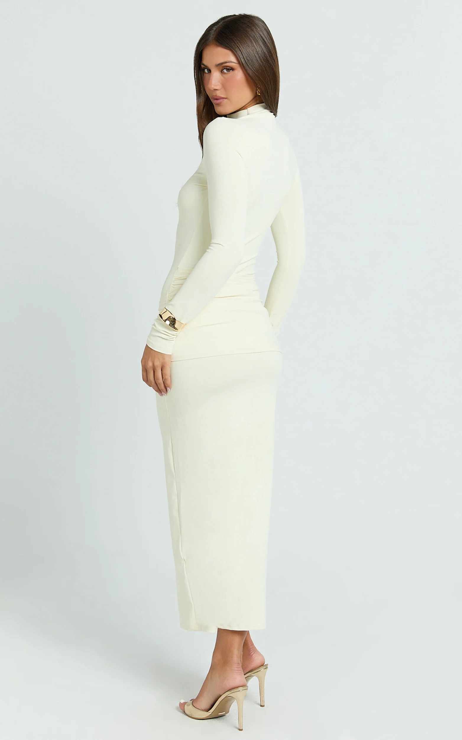 Amelita Midi Dress - Long Sleeve Knot Detail Dress in Cream